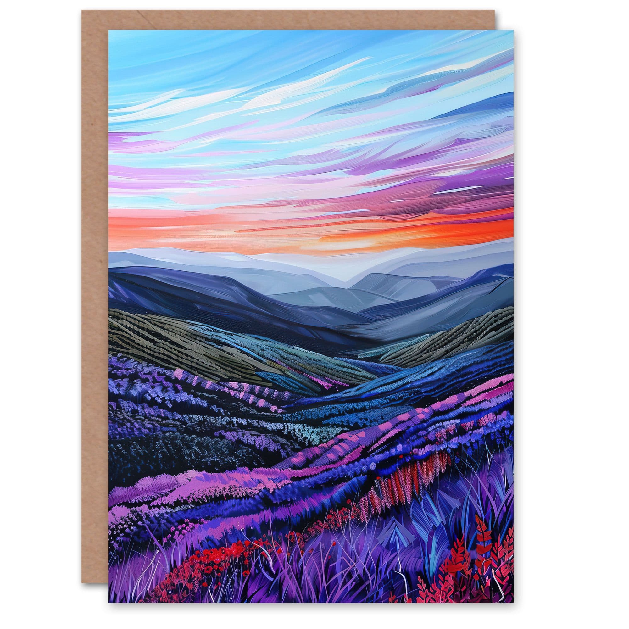 Scottish Heather Fields Artwork Hills Greeting Card Birthday