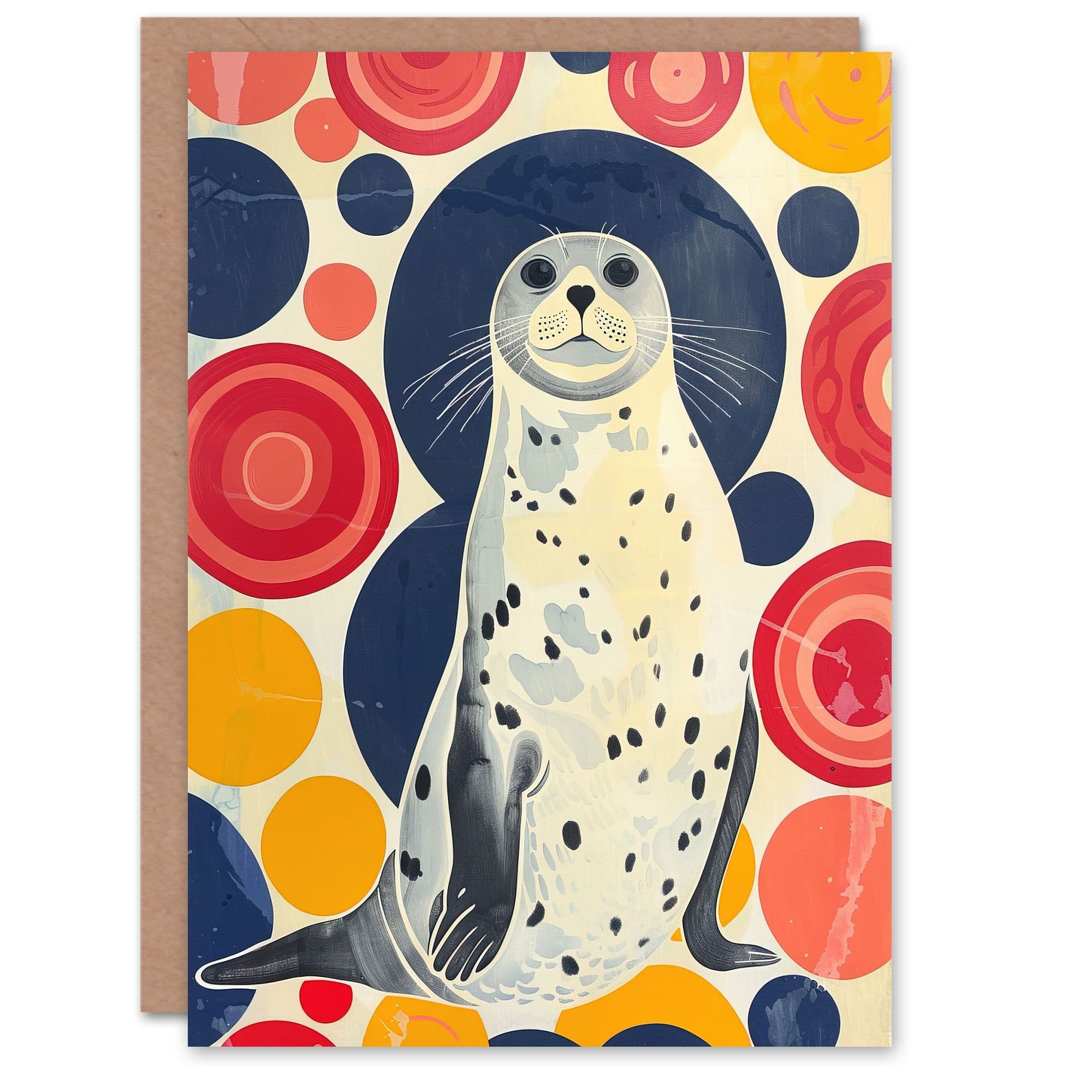 Seal Standing Portrait Colourful Circles Fun Cute Greeting Card