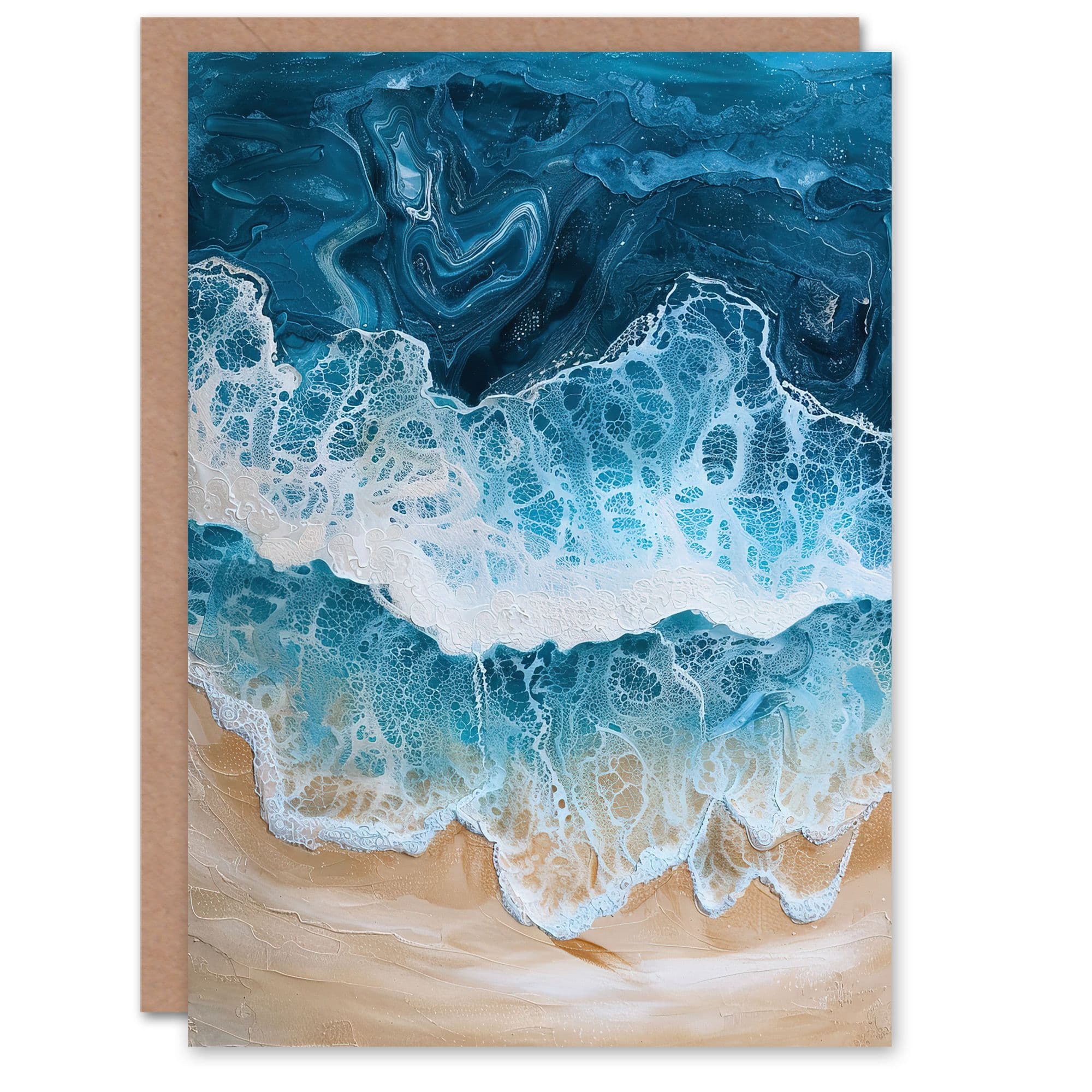 Sea Foam on Sandy Beach Above Calm Zen Greeting Card Birthday