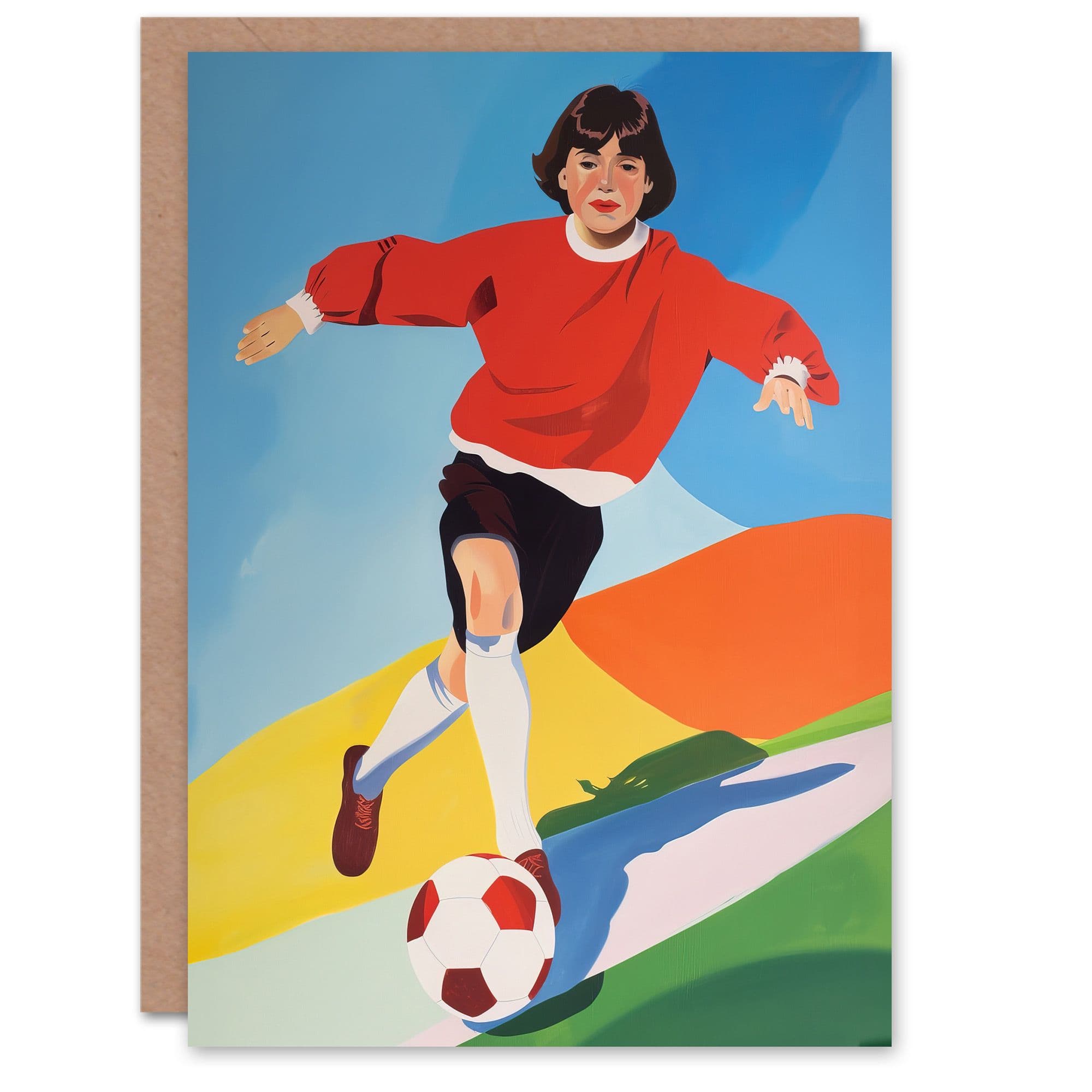 Female Football 70s 80s Painting Retro Colourful Greeting Card