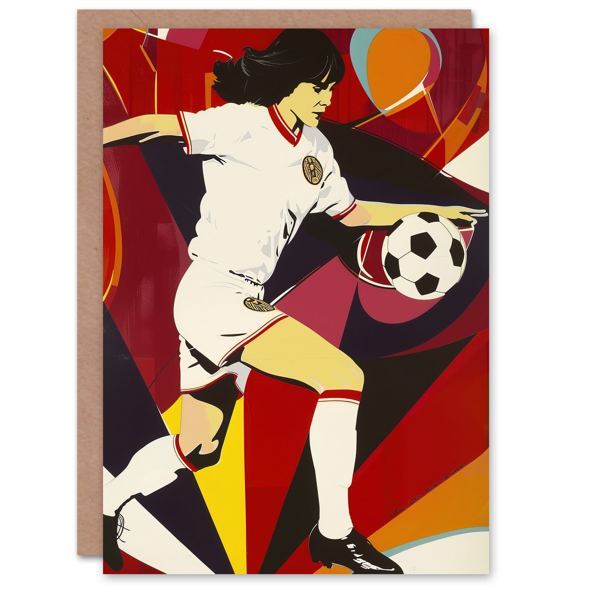 Female Footballer Motion Artwork Powerful Greeting Card