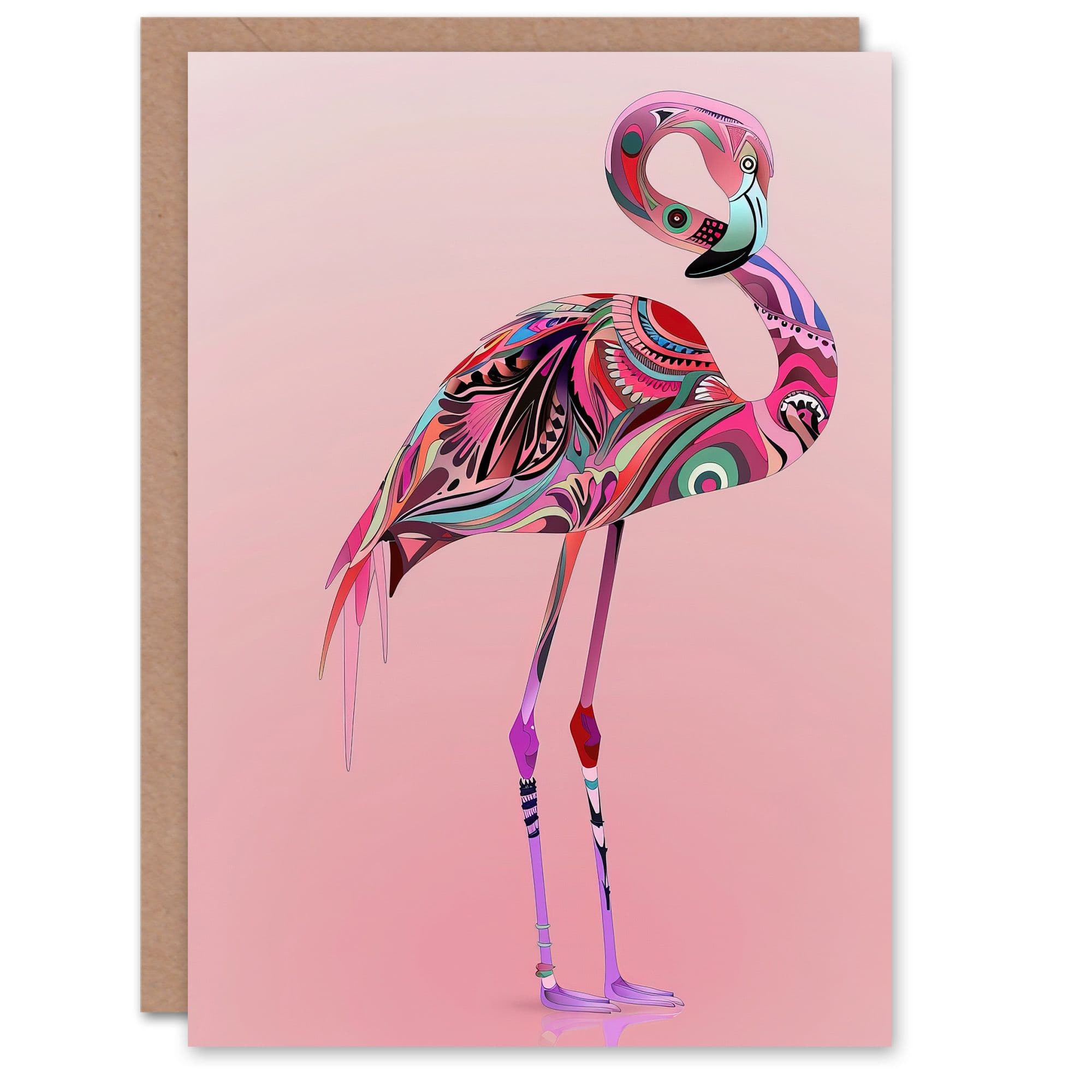 Tribal Flamingo Artwork Animal Bird Lover Greeting Card Birthday