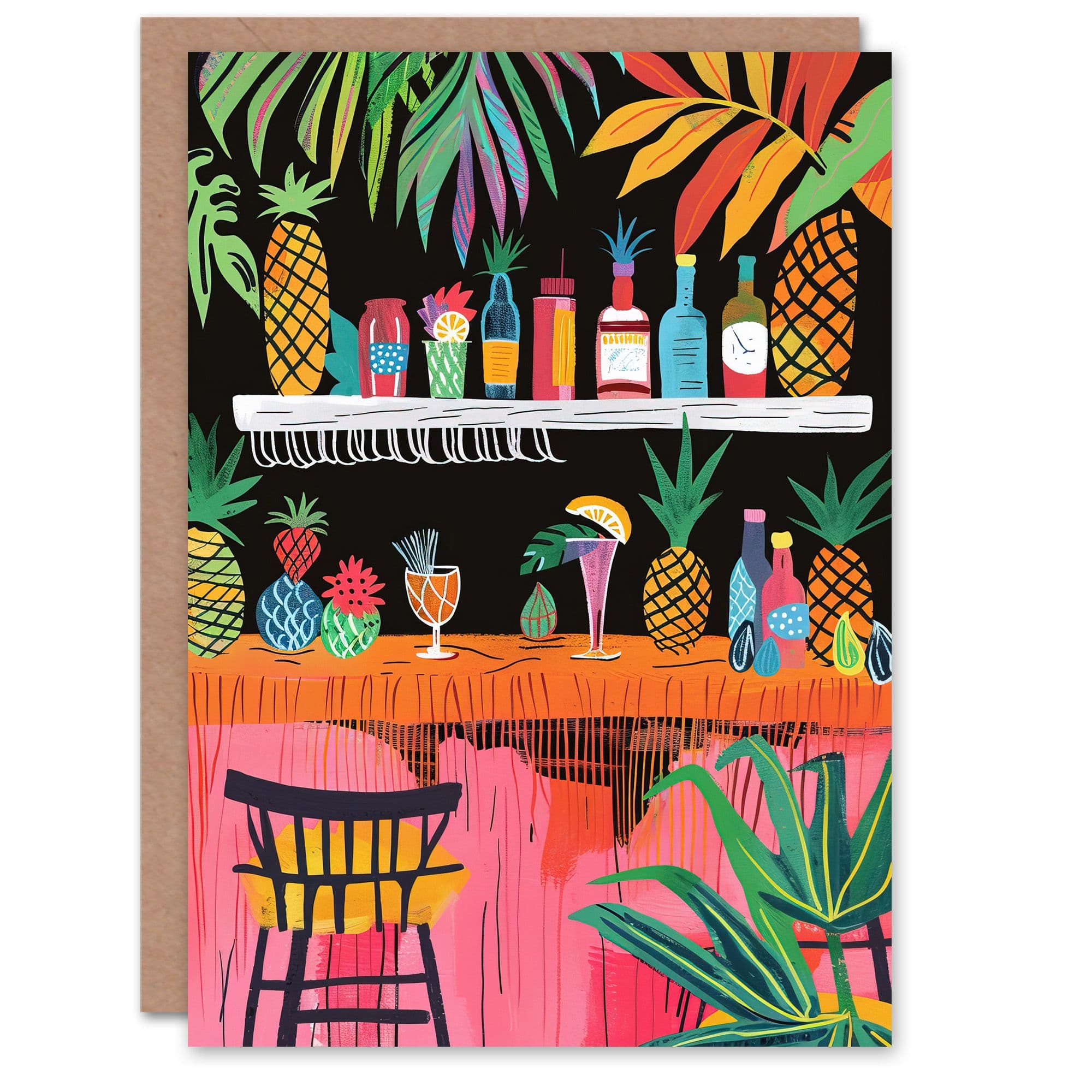 Tiki Bar Tropical Pineapples Bold Colourful Greeting Card Birthday