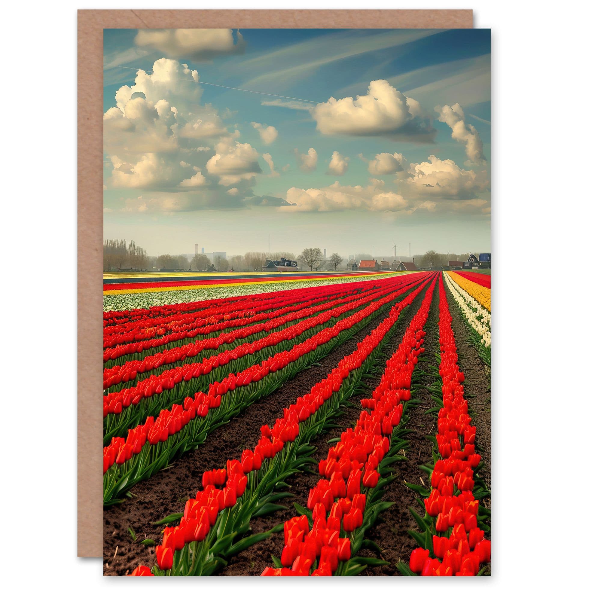 Tulip Fields Sky Painting Holland Modern Greeting Card Birthday