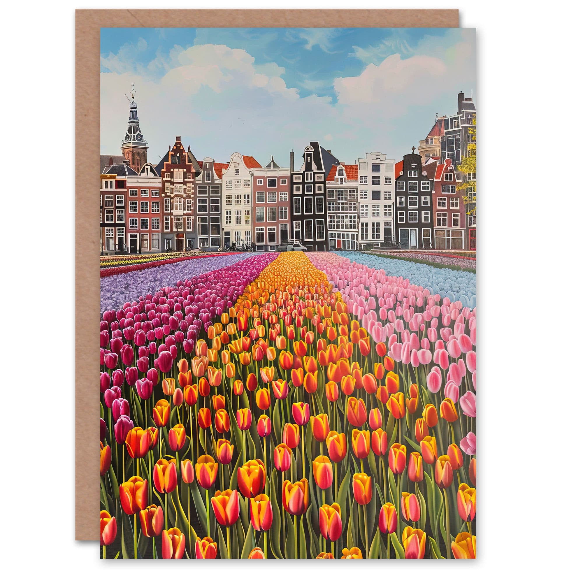 Amsterdam Tulip Fields Cityscape Painting Modern Greeting Card
