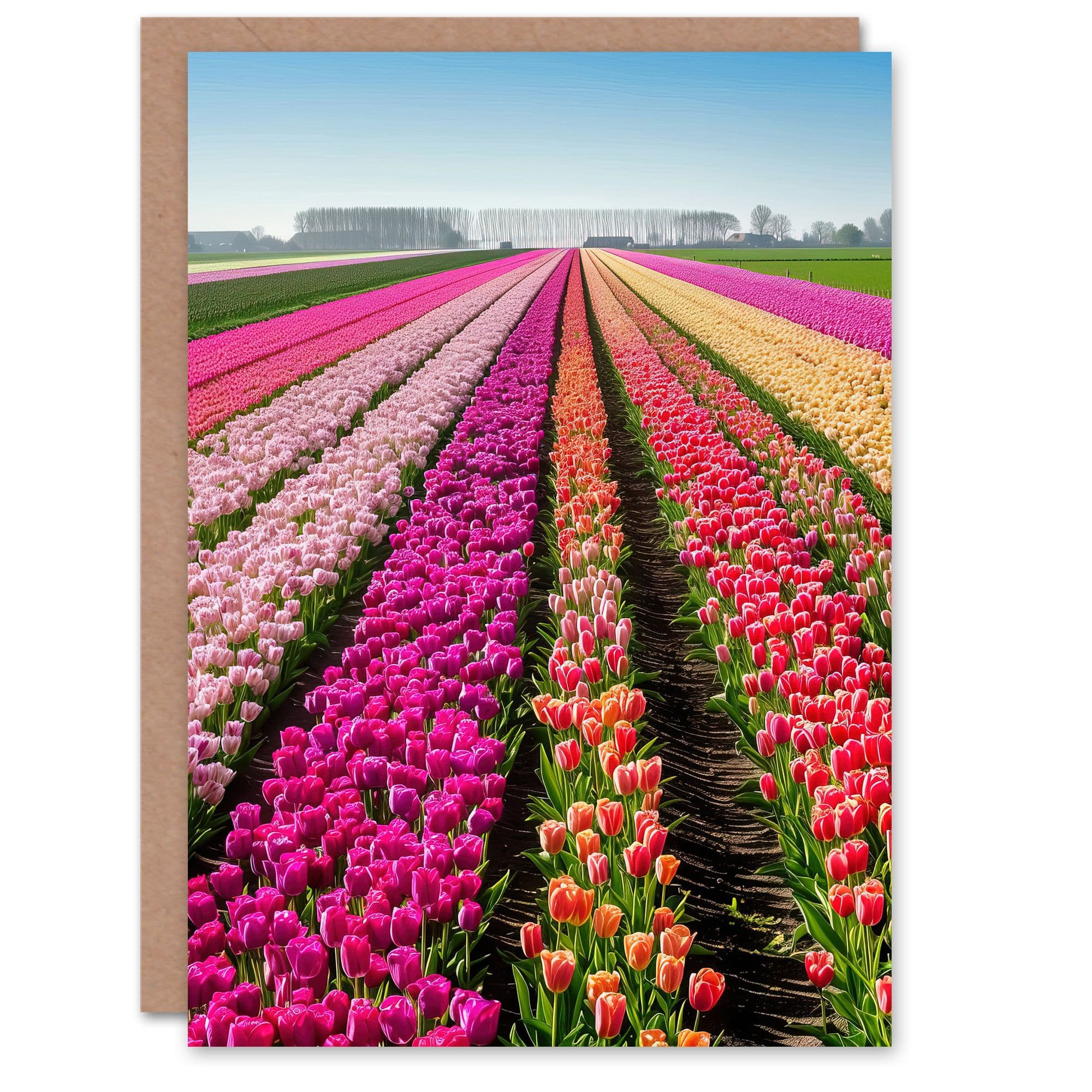 Tulip Fields Holland Artwork Summer Floral Greeting Card Birthday