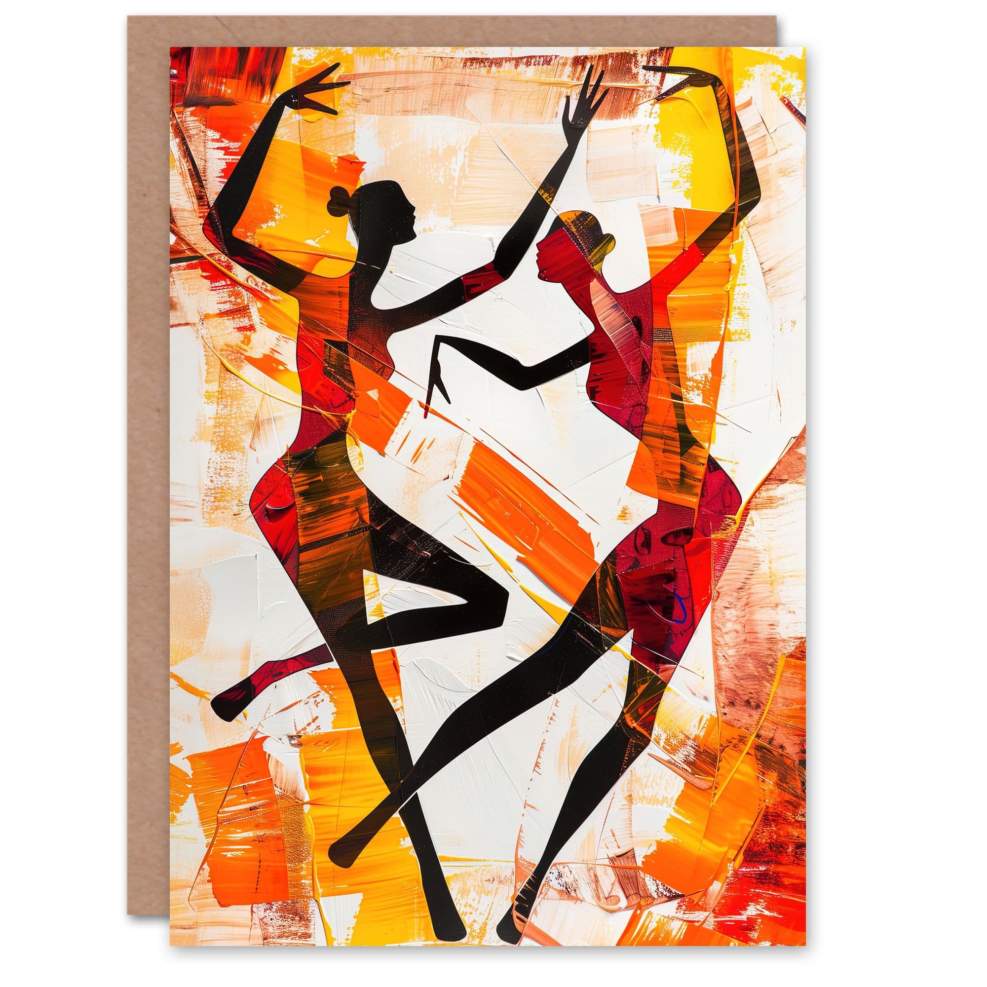 Two Dancers in Abstract Artwork Red Orange Bold Greeting Card Birthday