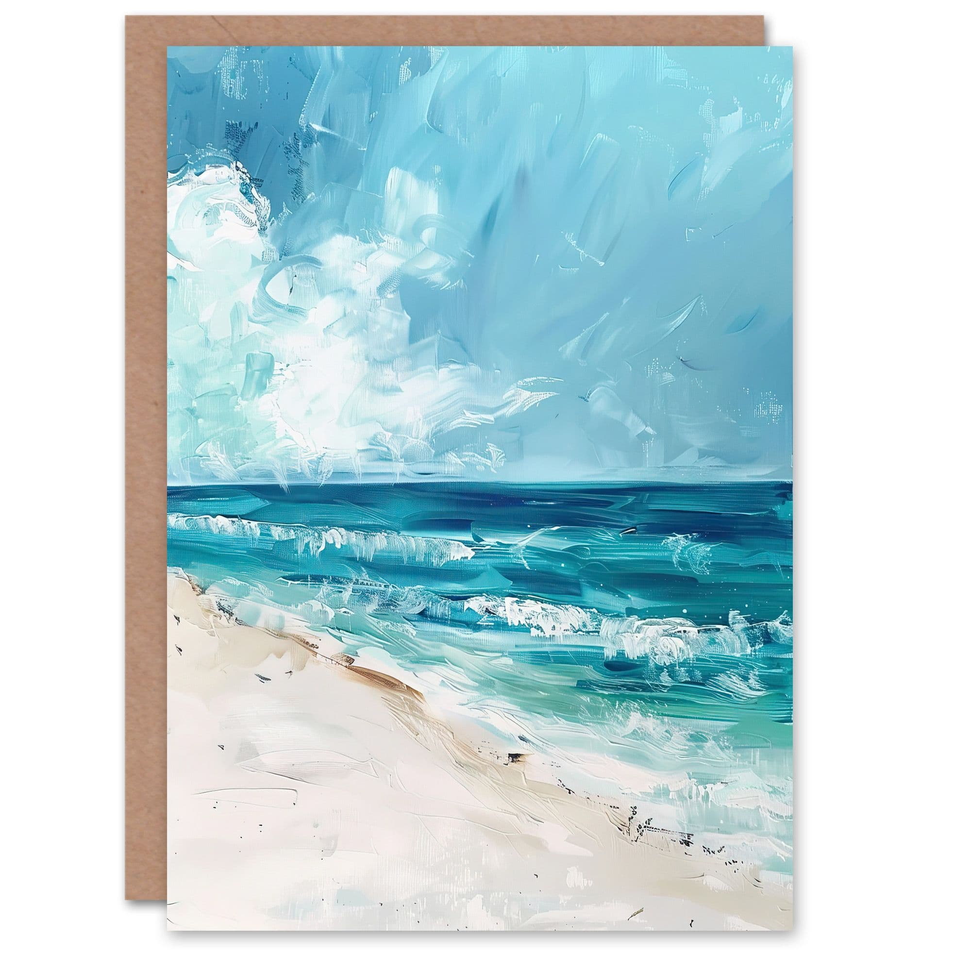 Ocean Waves on Sandy Beach Oil Painting Greeting Card Birthday
