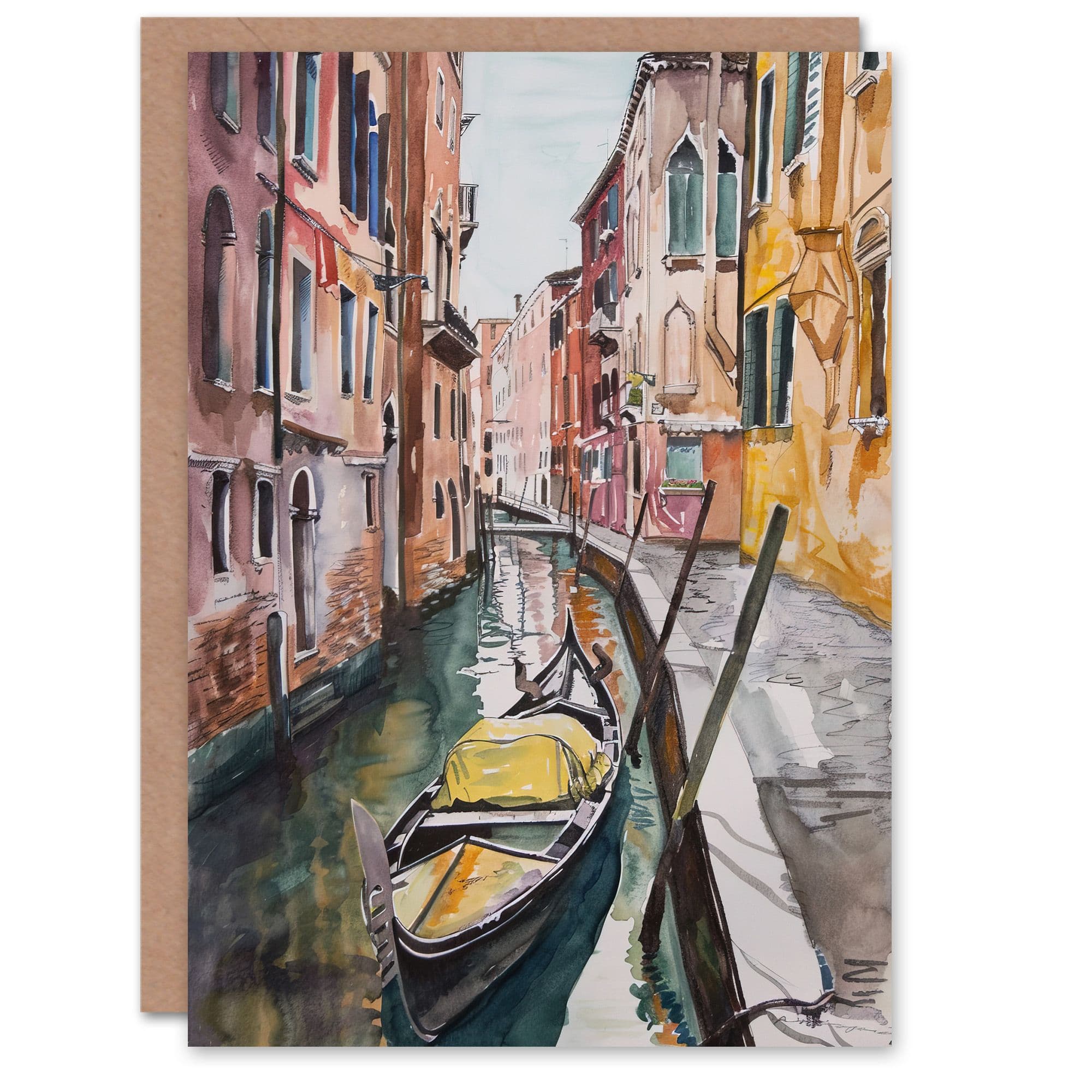 Gondola in Venice Canal Watercolour Classic Greeting Card Birthday
