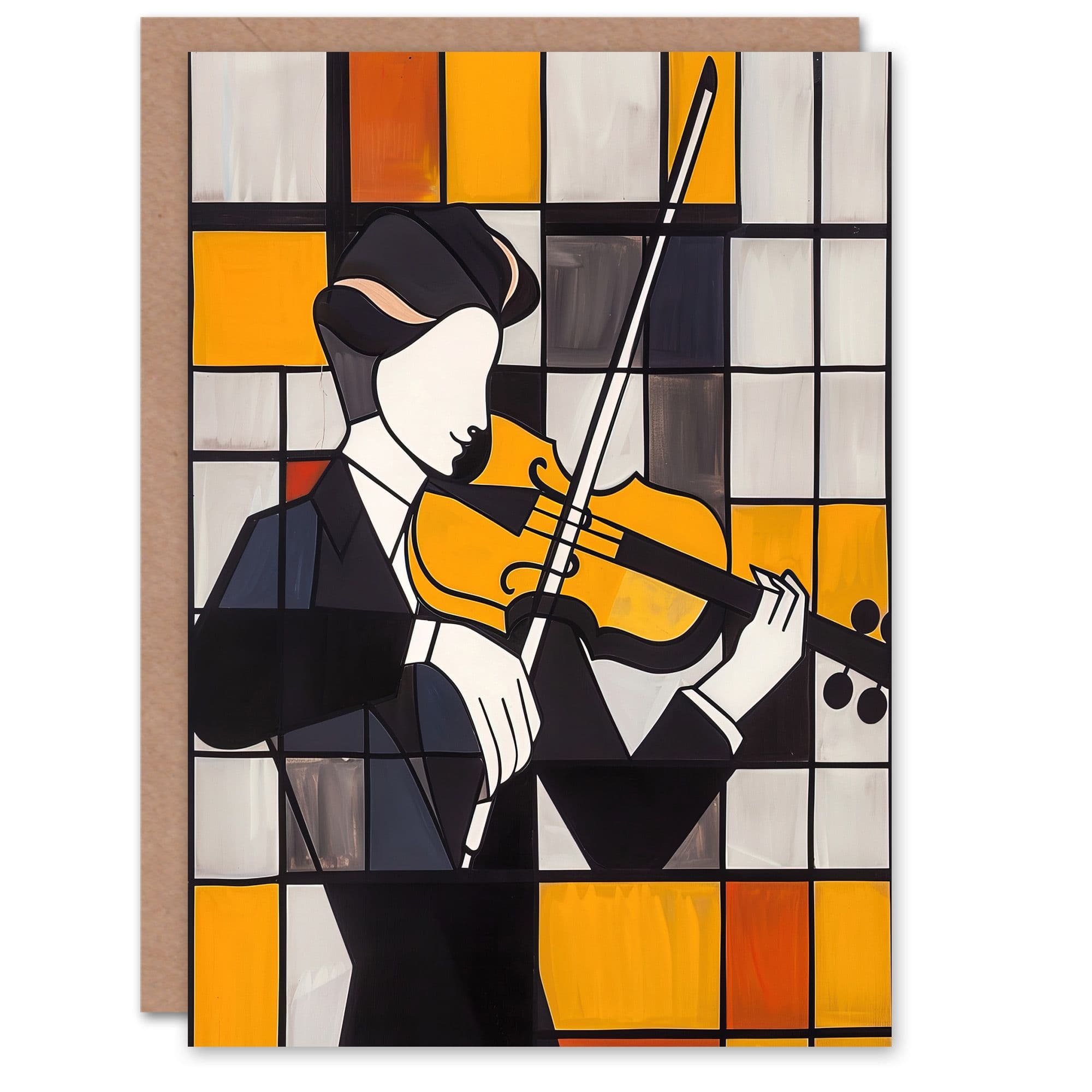 Violinist Painting Cubism Classical Music Lover Greeting Card Birthday