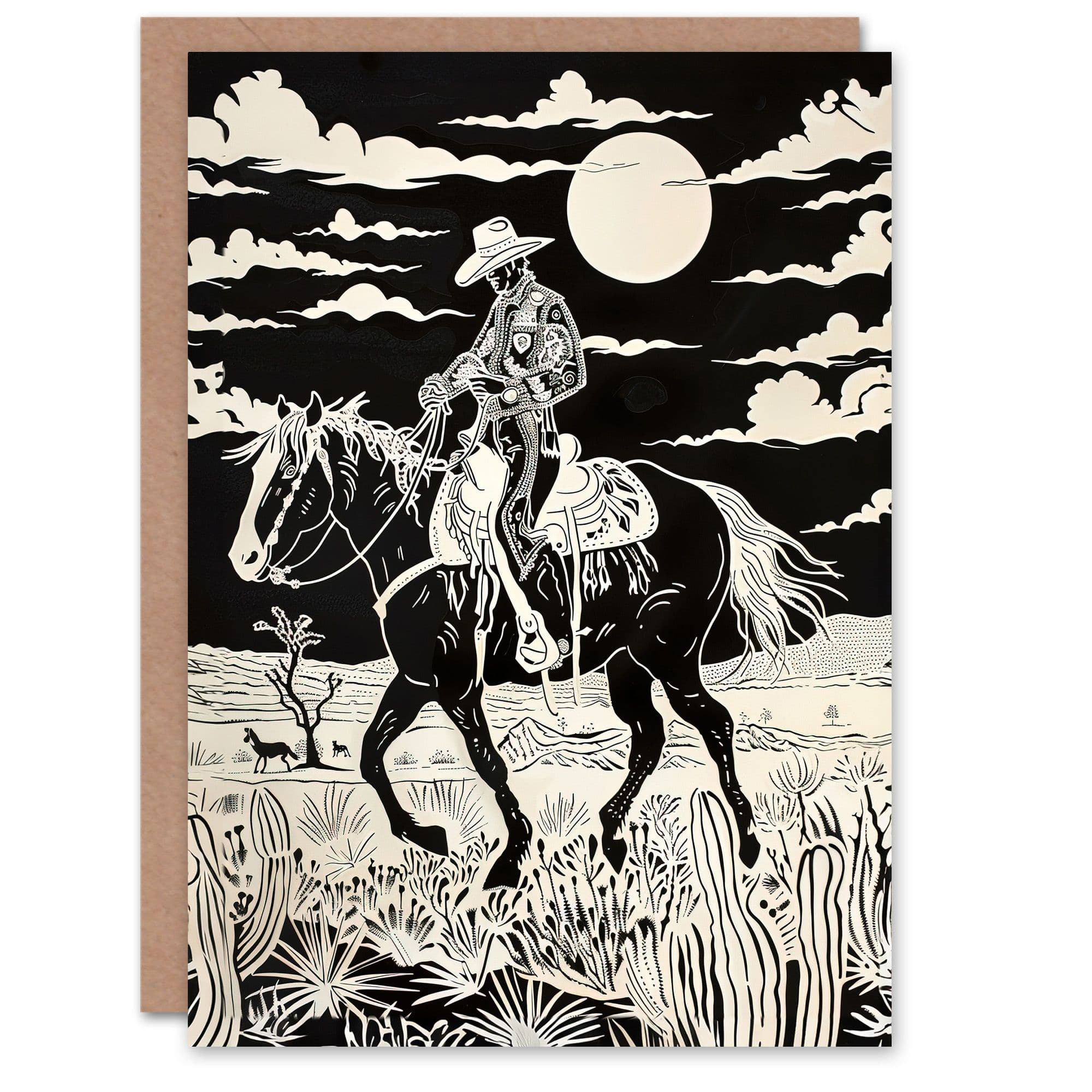 Midnight Cowboy White Western Desert Greeting Card Birthday
