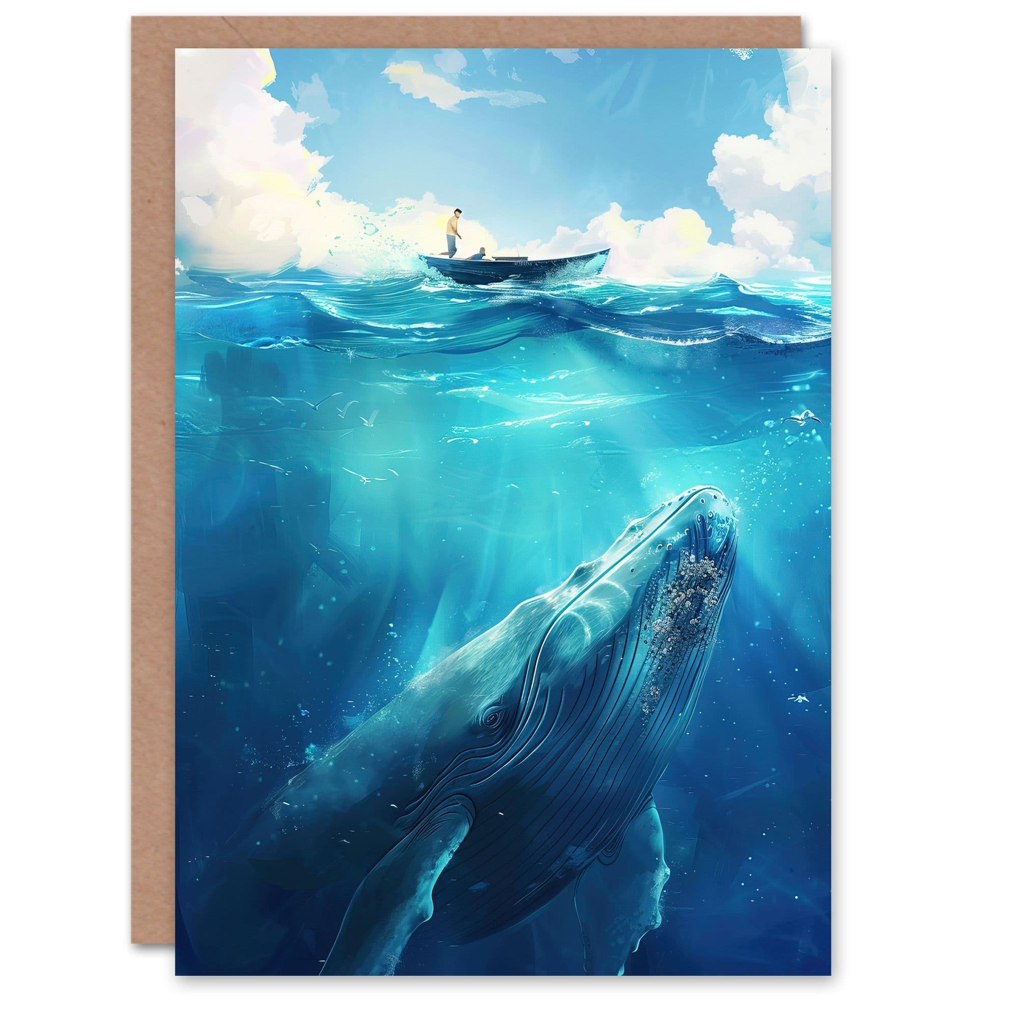 Whale Under Boat Oil Painting Sea Animal Greeting Card Birthday