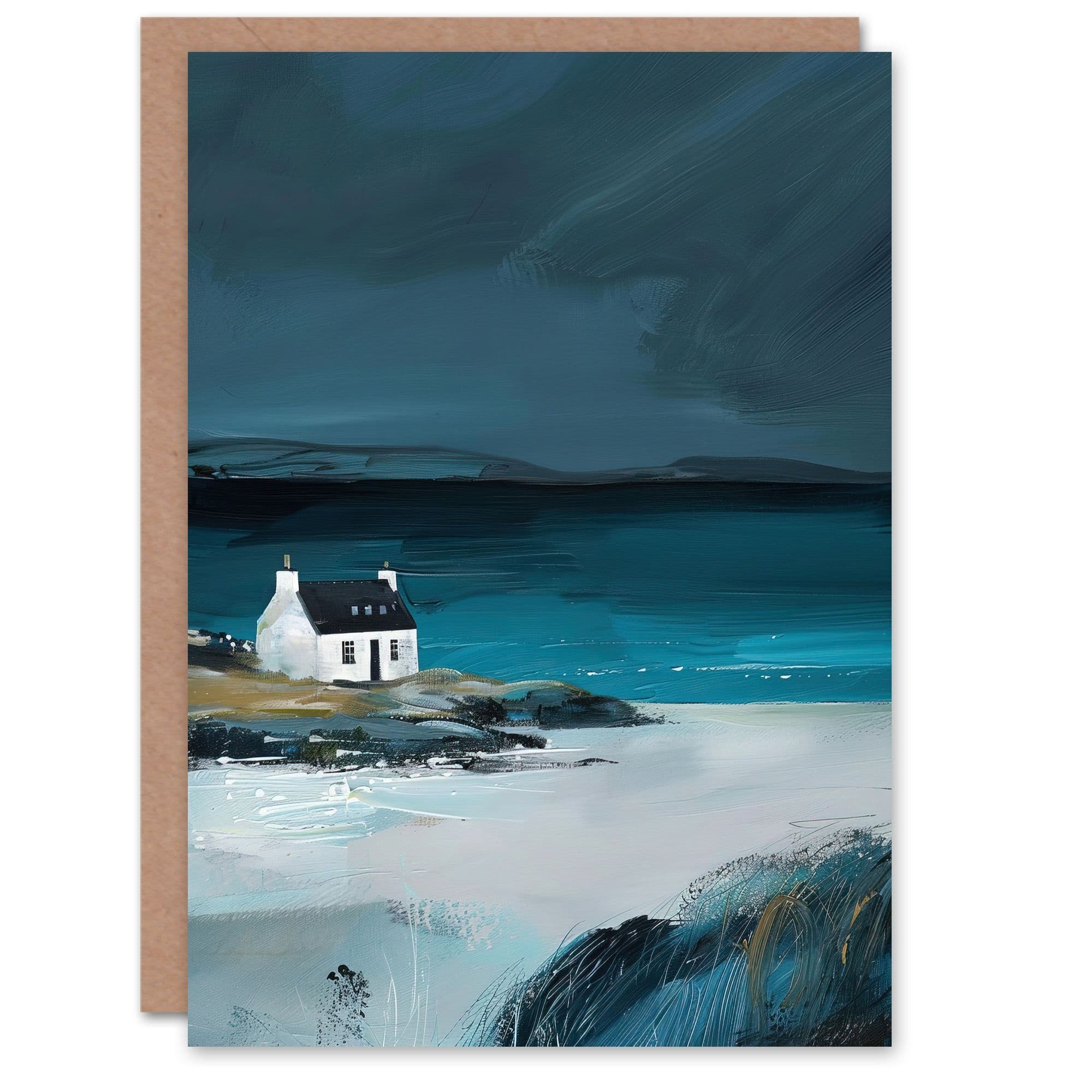 Scottish Cottage on Coast Timeless Oil Painting Greeting Card Birthday