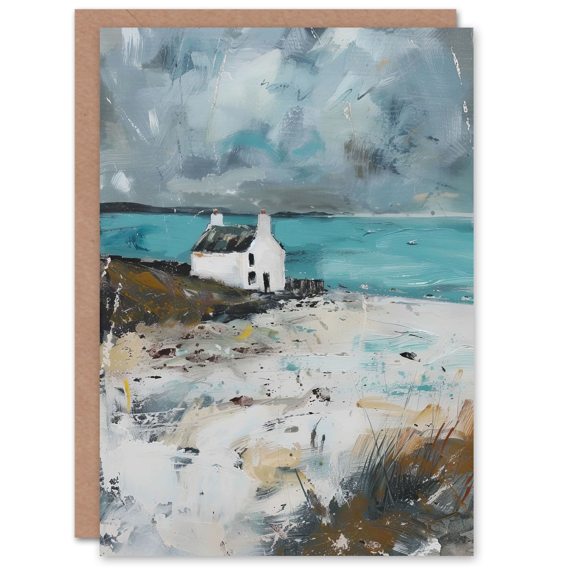 Timeless Scottish Cottage on Loch Oil Painting Greeting Card Birthday