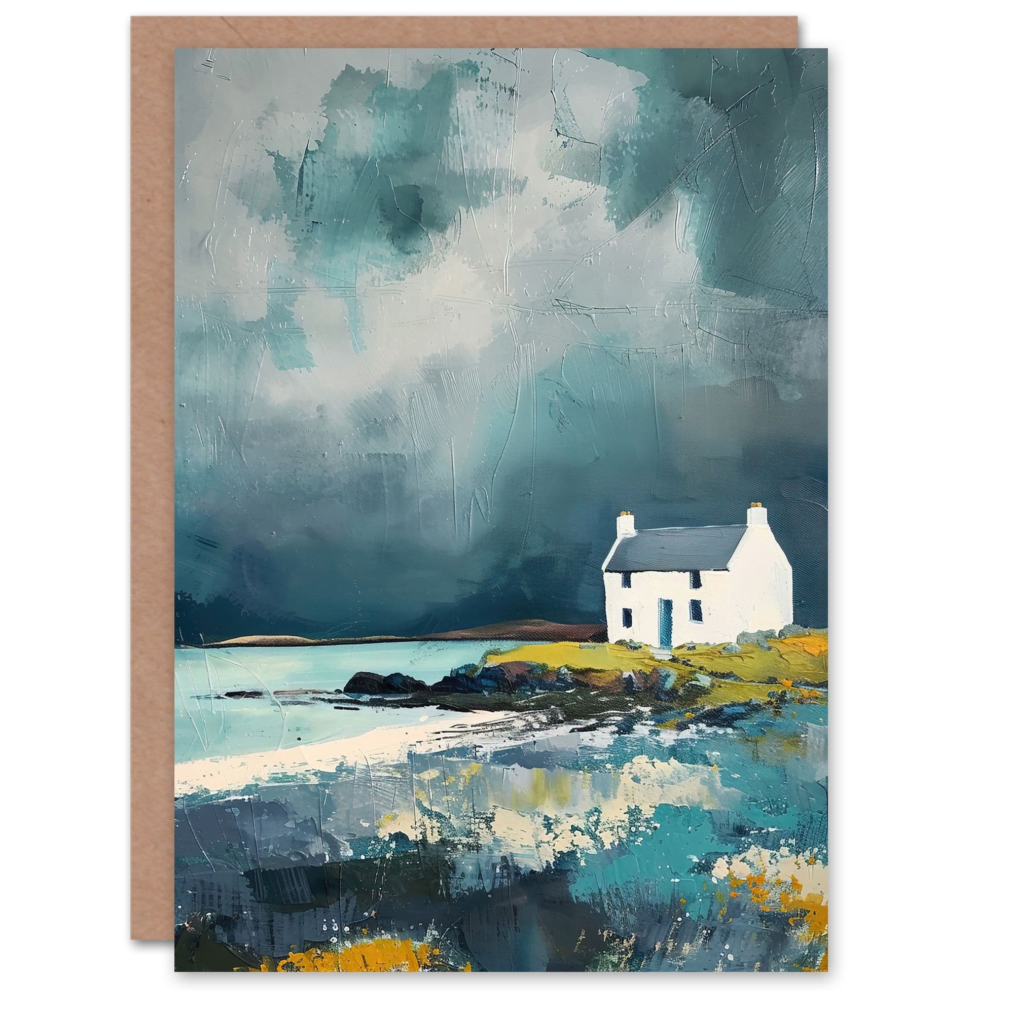 Classic Scottish Lochside Cottage Oil Painting Greeting Card Birthday