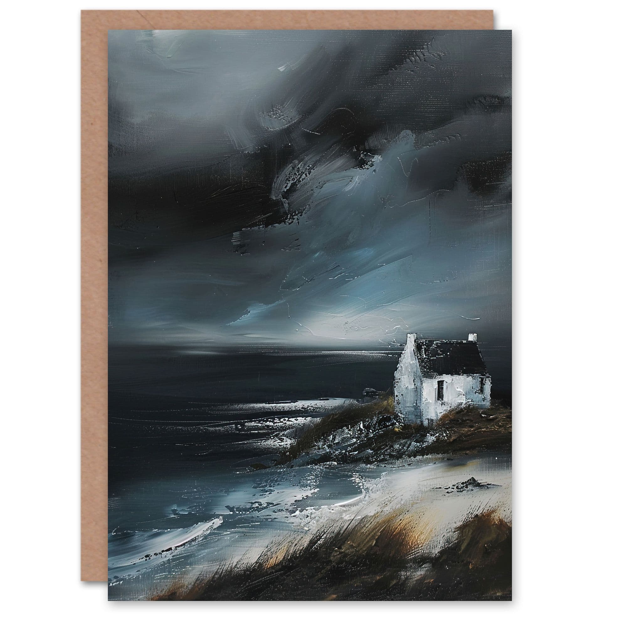 Scottish Coastal Cottage Oil Painting Timeless Greeting Card Birthday