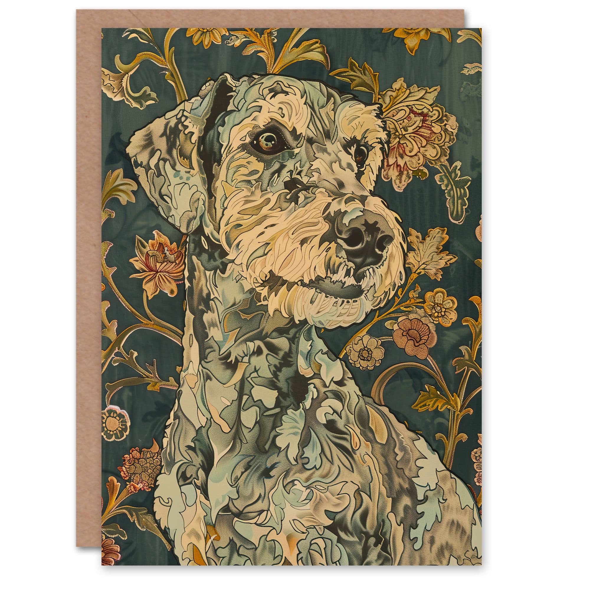 Abstract Portrait Dog in Flowers Painting Animal Greeting Card
