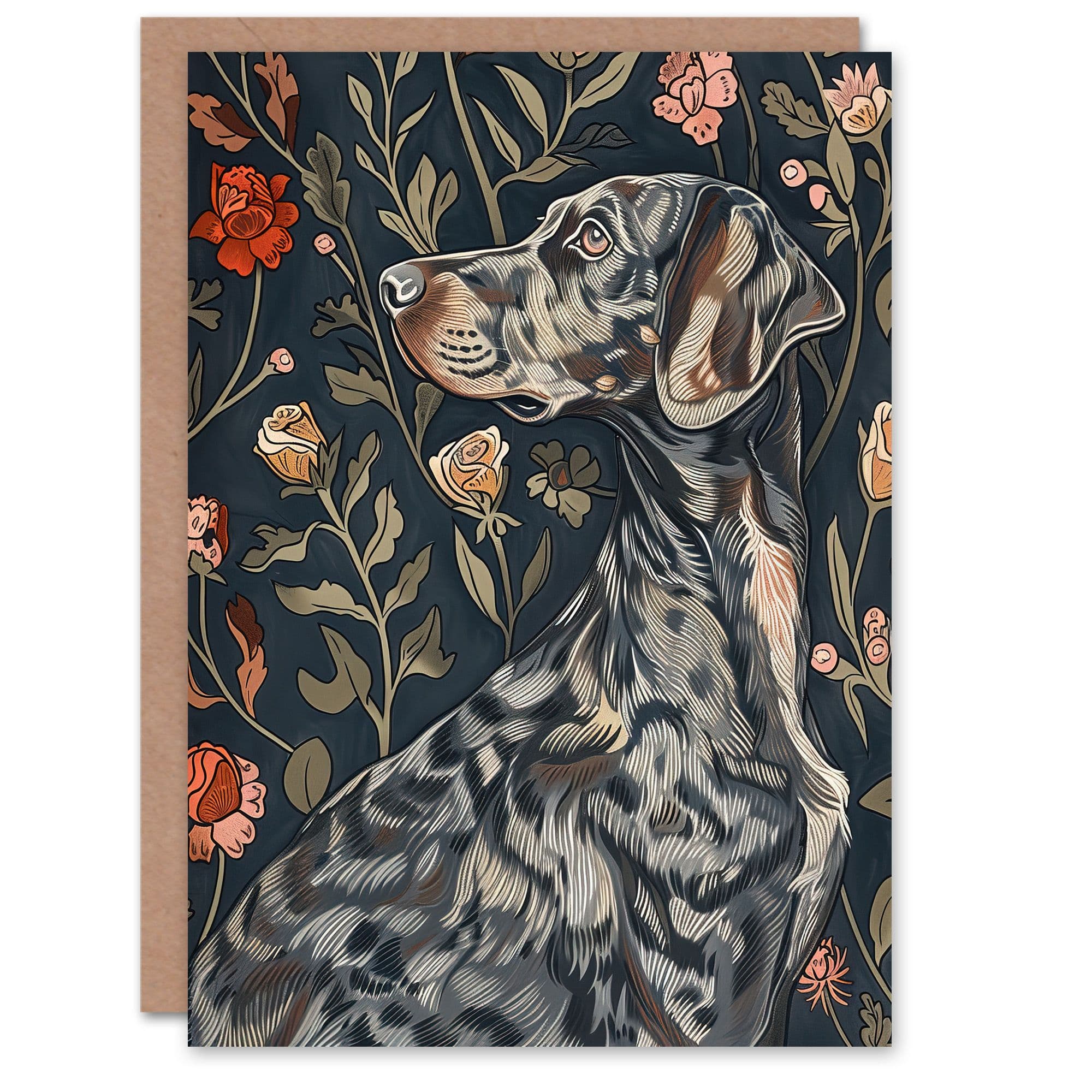 Dog Smelling Roses Portrait Charming Floral Greeting Card Birthday