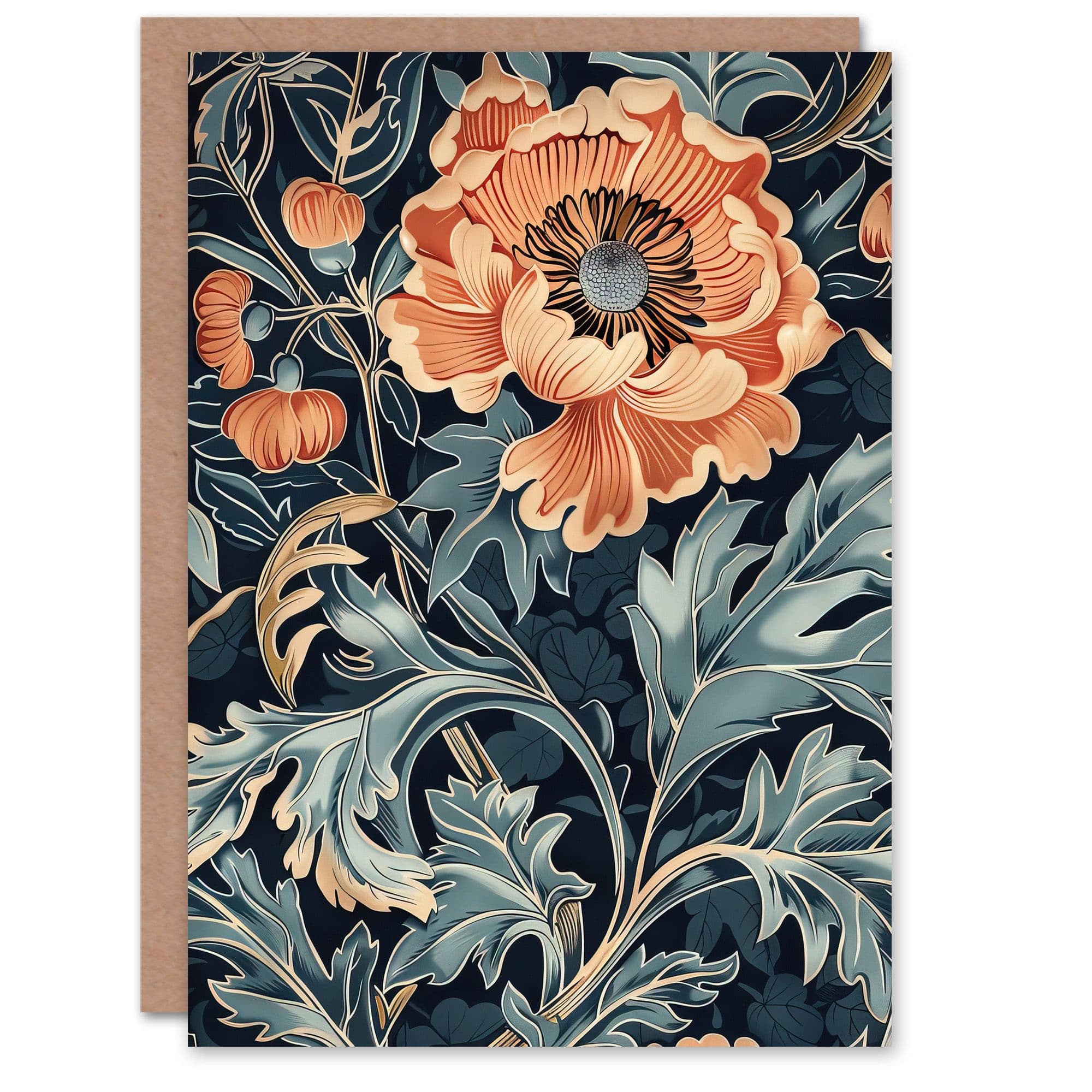 Poppies Leaves Painting Soft Floral Greeting Card Birthday Him Her