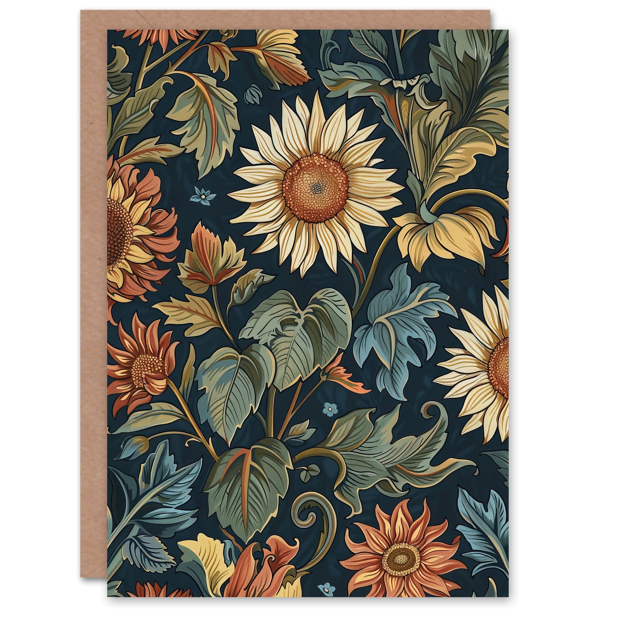 Sunflowers Leaves Painting Classic Vintage Greeting Card Birthday