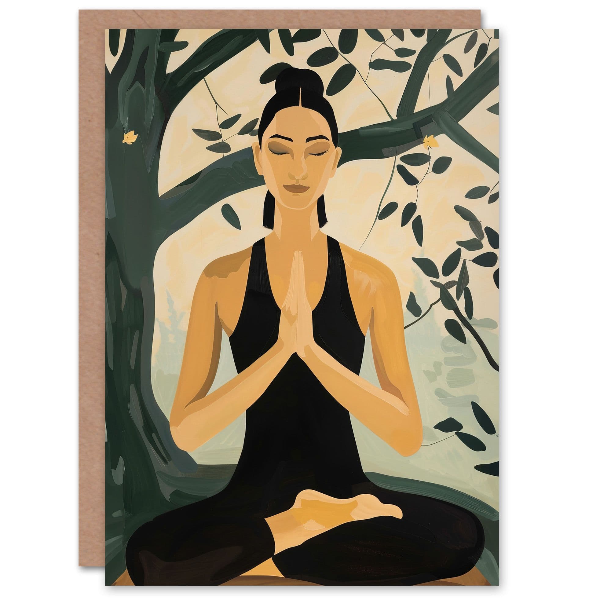 Woman Yoga Pose Zen Meditation Painting Greeting Card Birthday