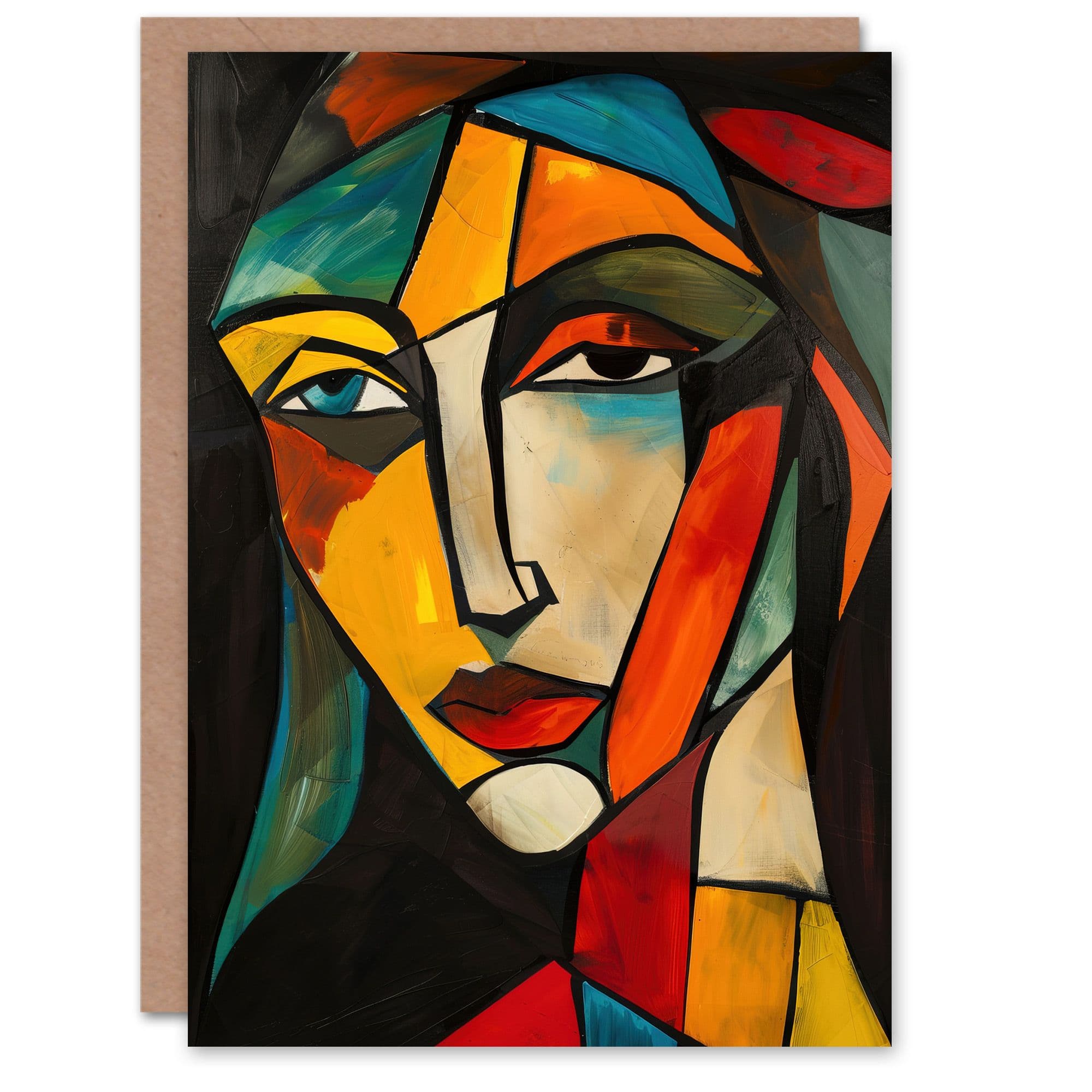 Woman Portrait Stained Glass Cubism Colourful Greeting Card Birthday