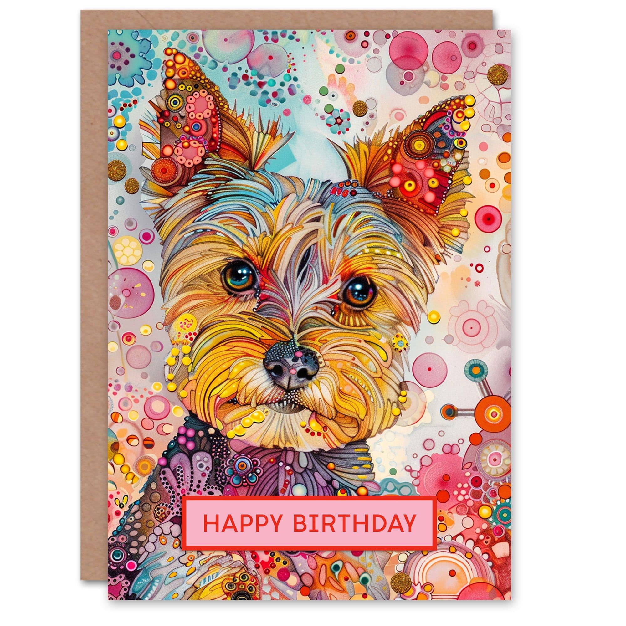 Birthday Card Dog Lover Yorkshire Terrier Cute Abstract Yorkie
