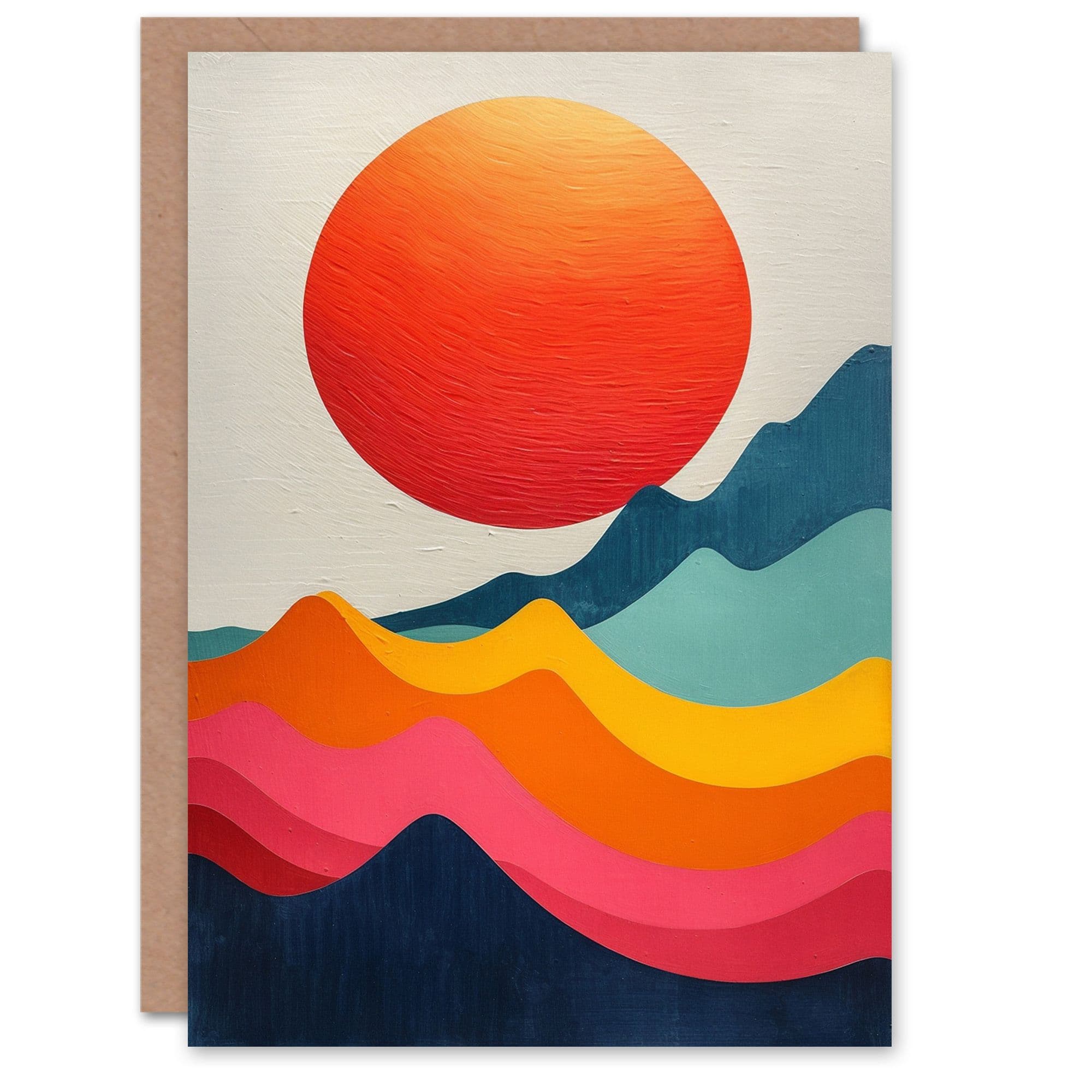 Birthday Card Abstract Sea Waves Sunset Sun Oil Painting Greeting Card