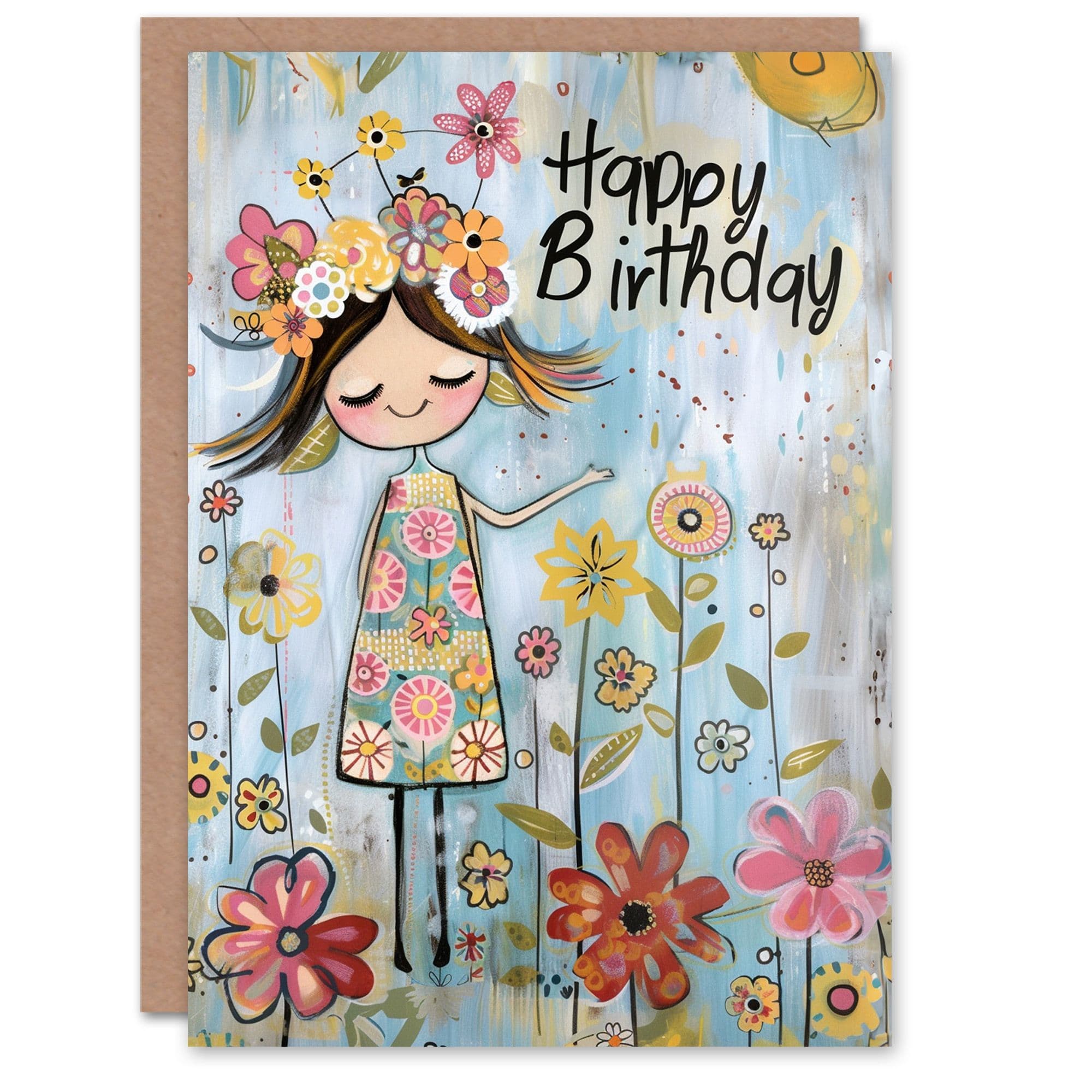 Birthday Card Cute Spring Flower Meadow Painting