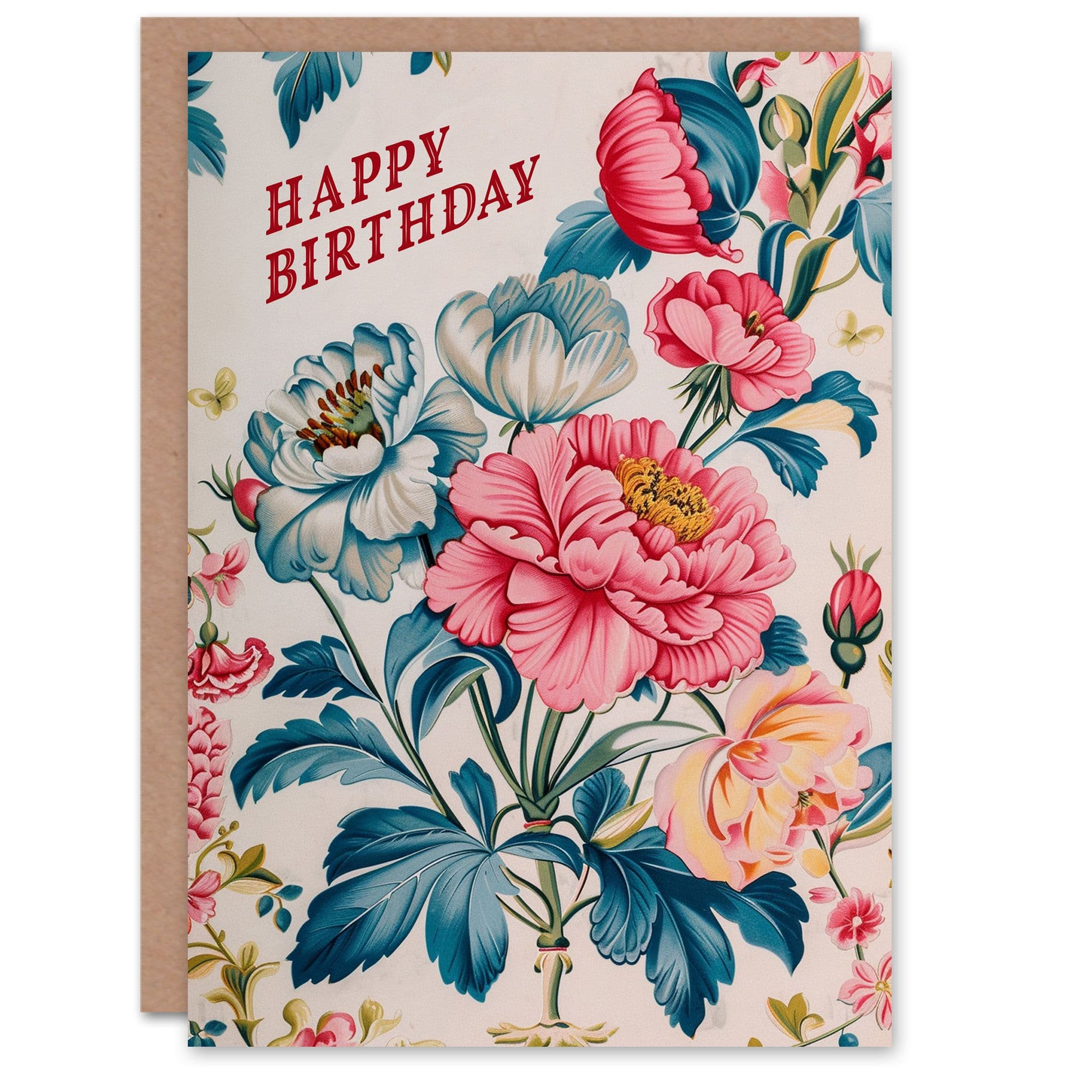 Birthday Card Retro Style Flowers Pink Floral Pattern
