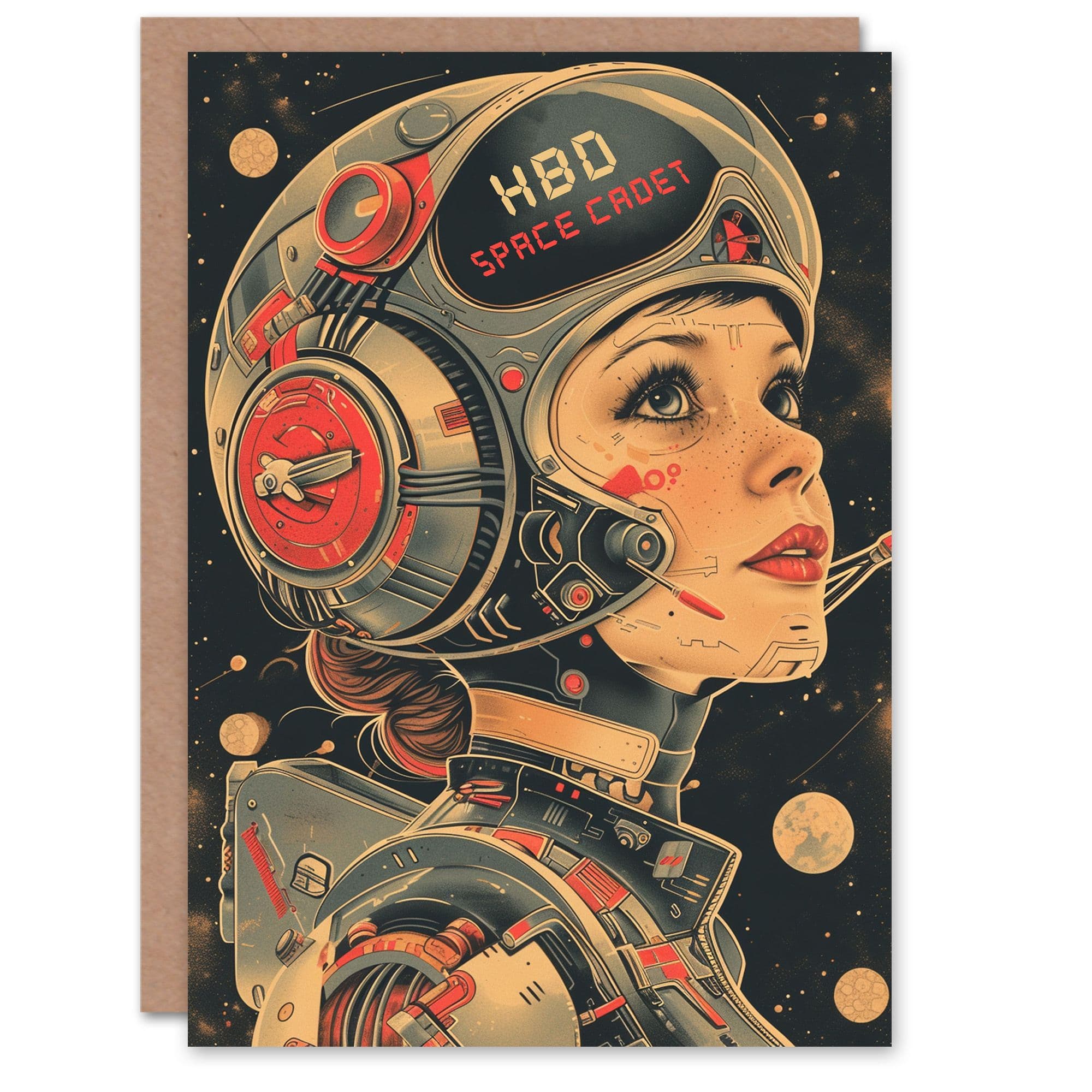 Birthday Card HBD Space Cadet Woman Astronaut Portrait Greeting Card