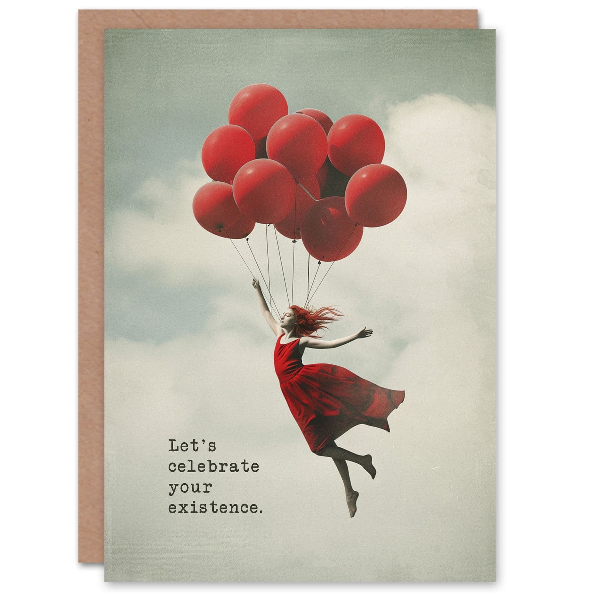 Birthday Card Balloon Bundle Flight Fun Surreal Greeting Card