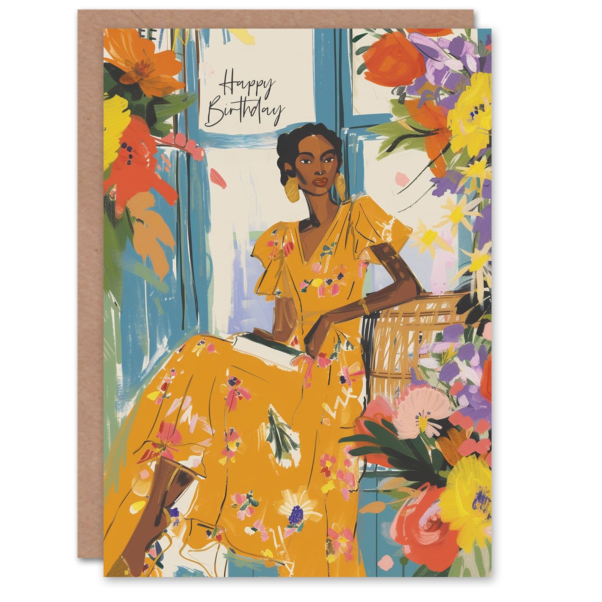 Birthday Card Spring Fashion Flower Dress Oil Painting Greeting Card