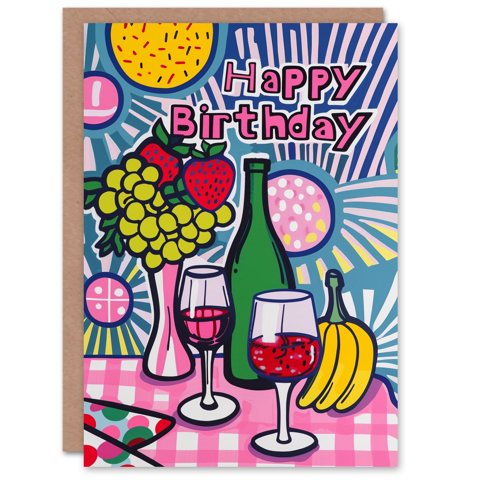 Birthday Card Tropical Party Drinks Celebration Pop Art Greeting Card