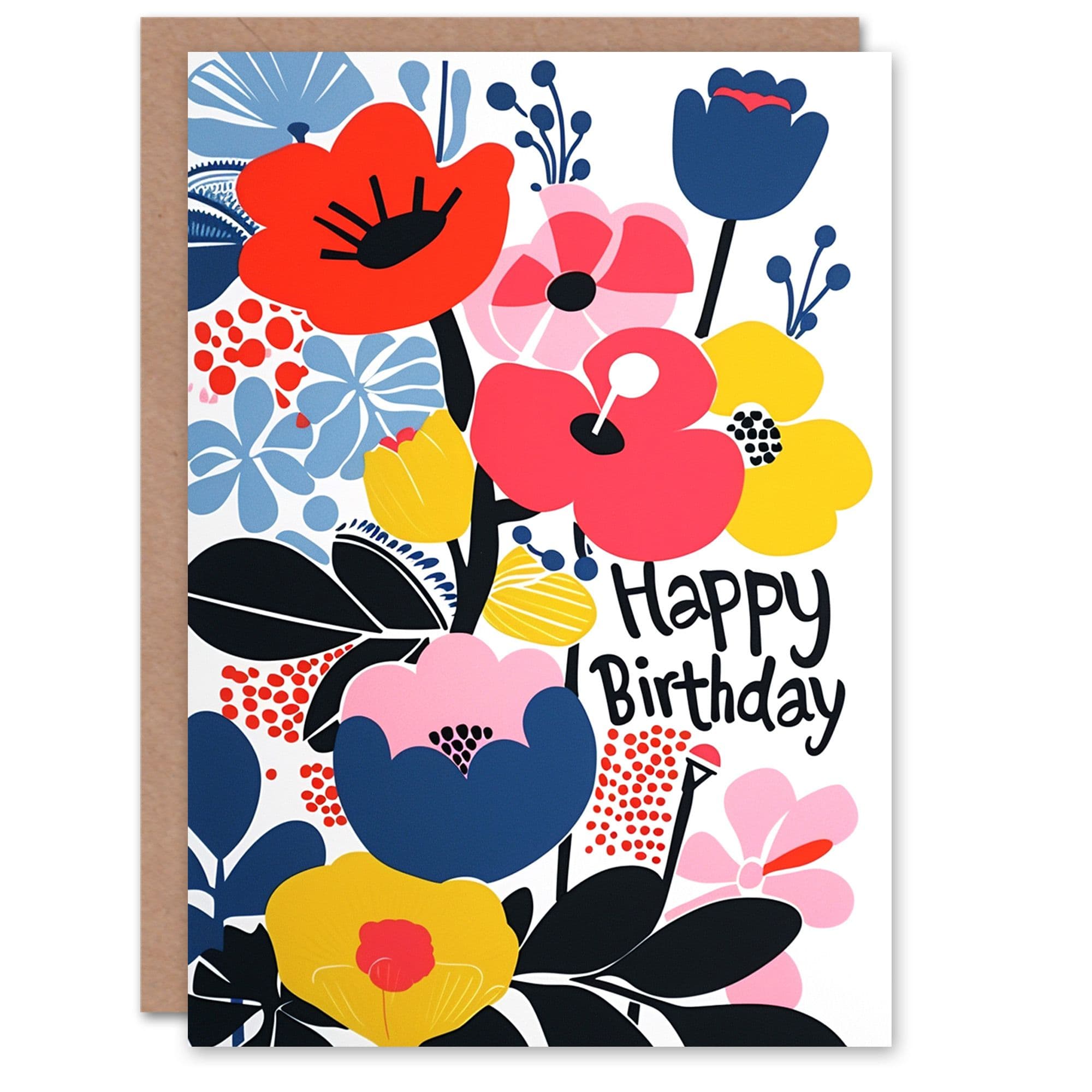 Birthday Card Flowers Pink Yellow Simple Floral Pattern