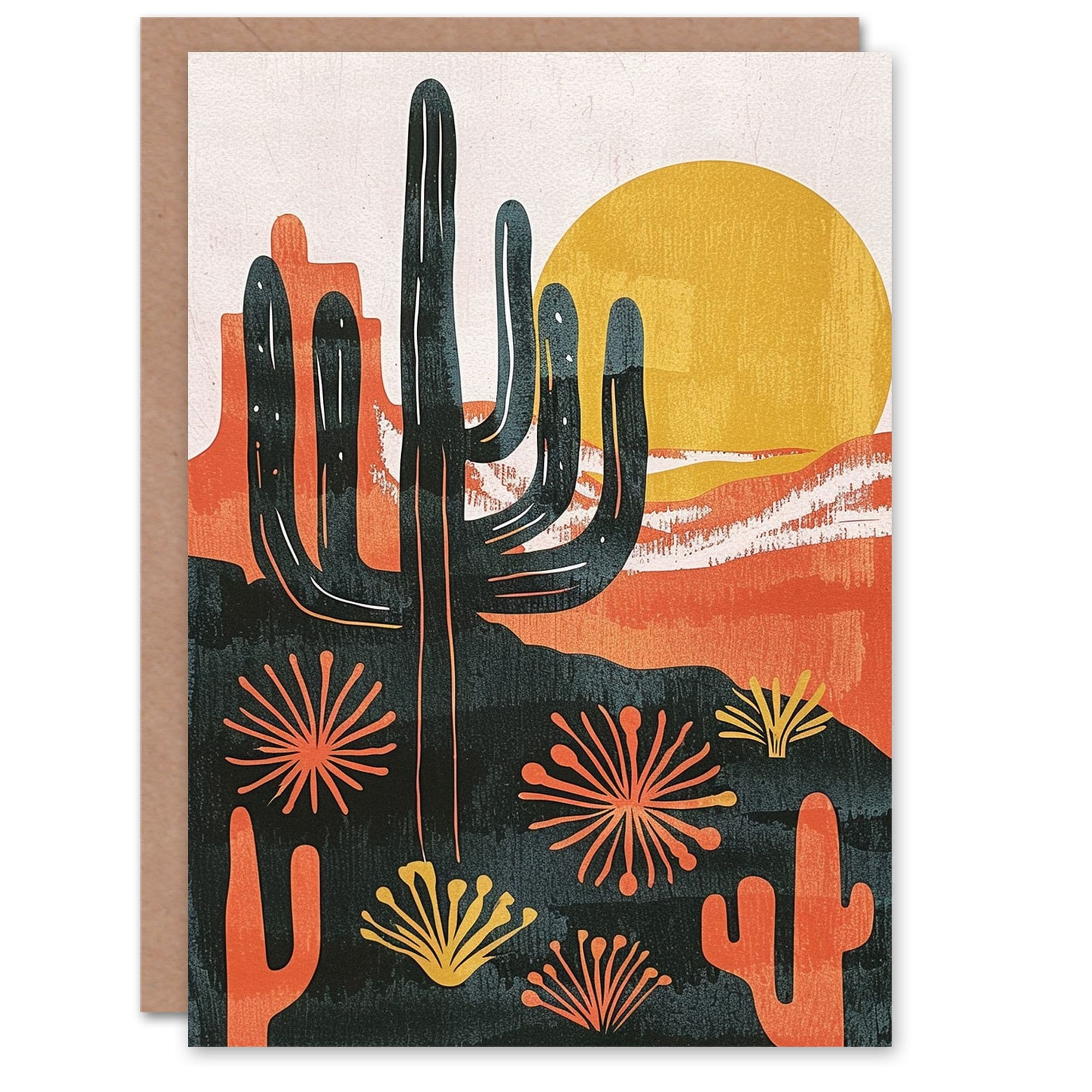 Birthday Card Cactus Desert Landscape Sunrise Greeting Card