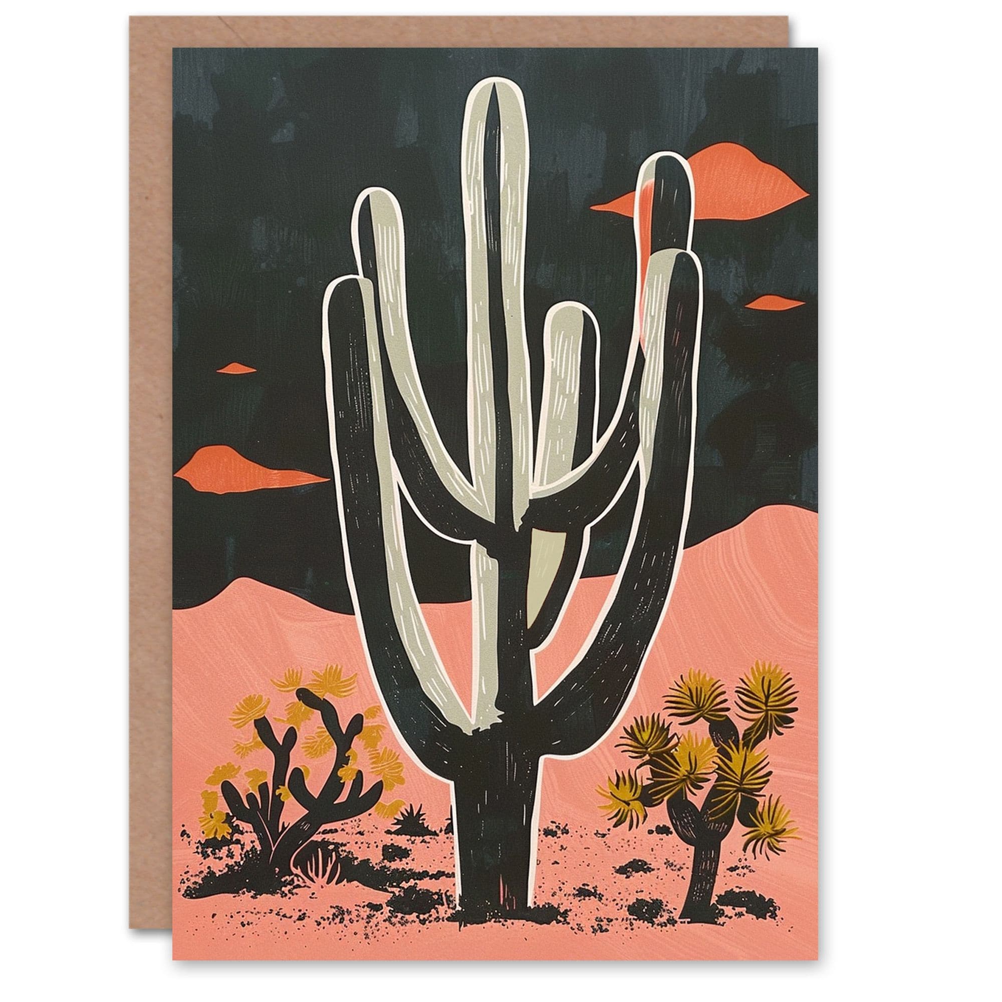 Birthday Card Saguaro Cactus Grey Desert Landscape Greeting Card