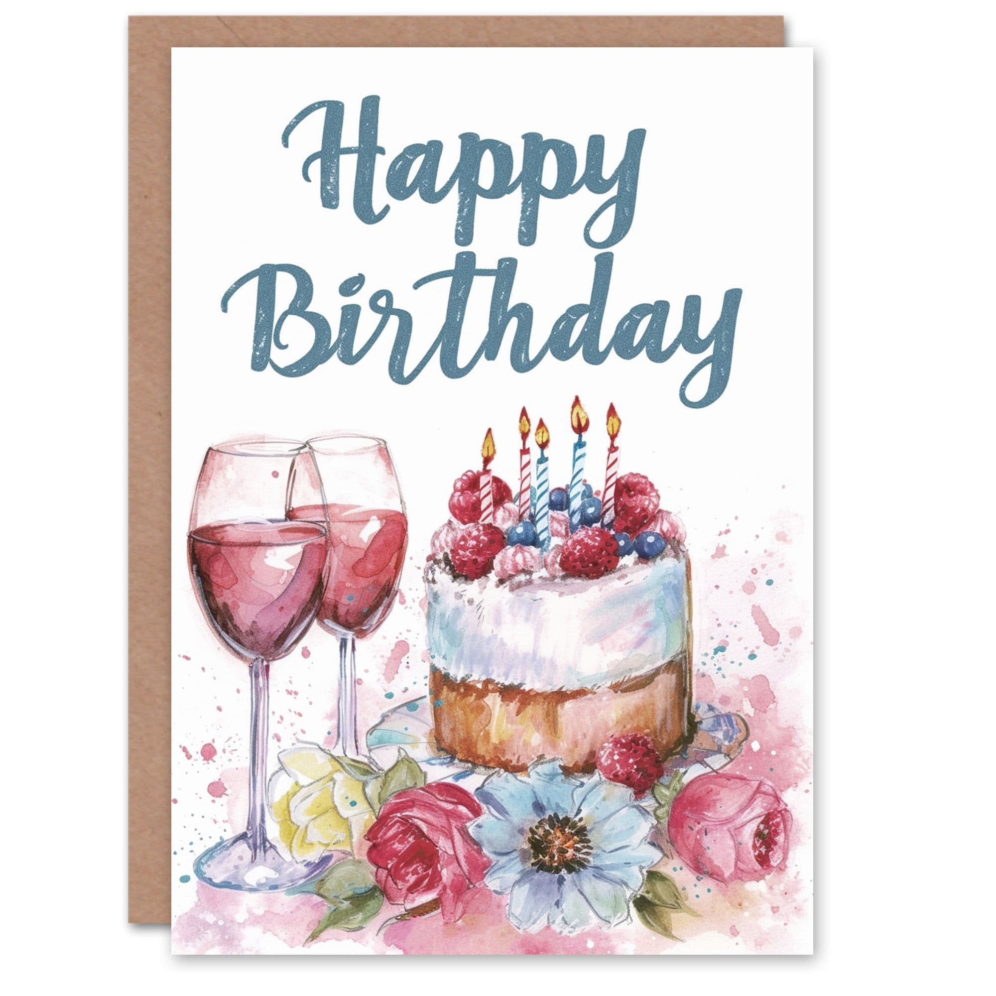Birthday Card Fruit Cake Floral Watercolour Greeting Card