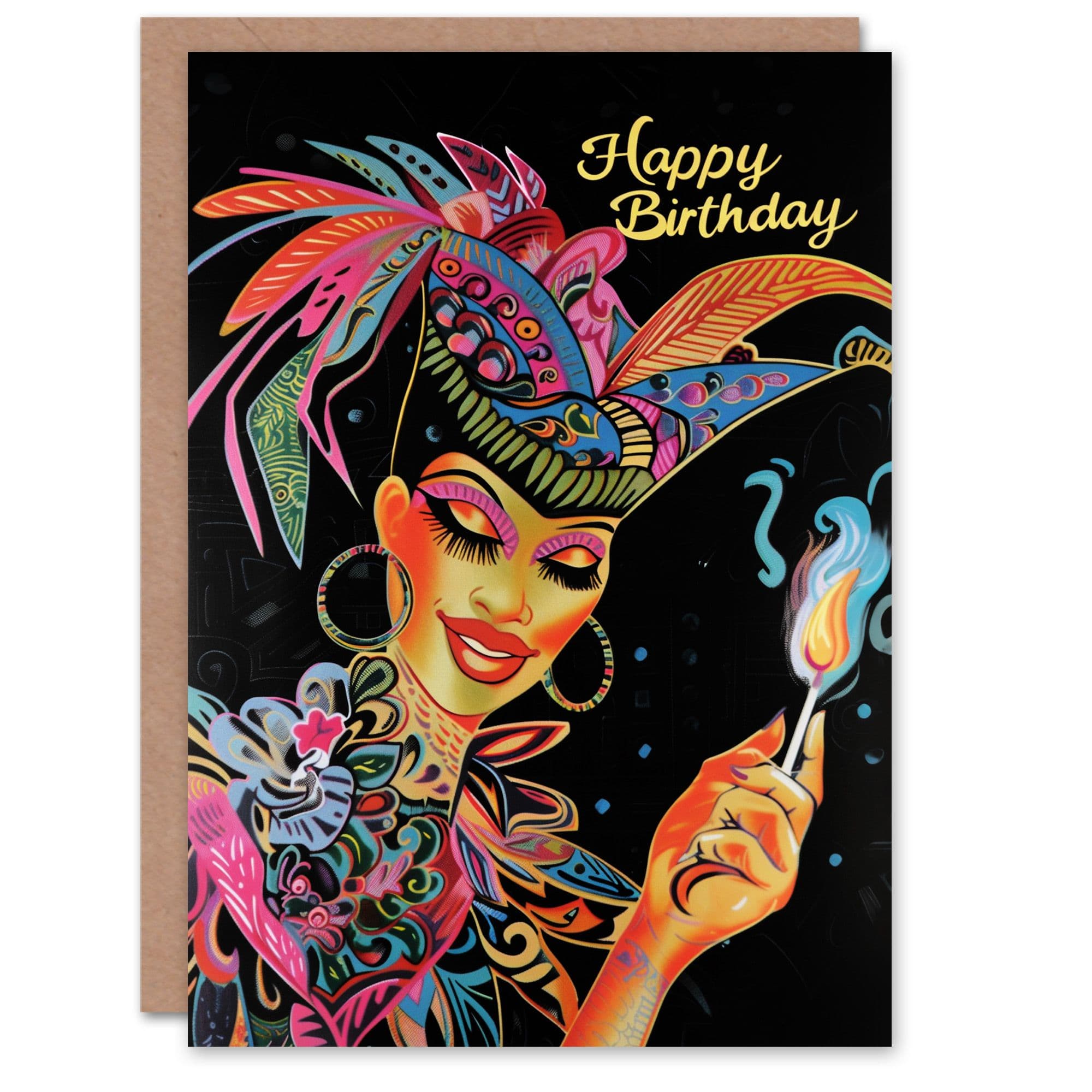 Birthday Card Colourful Brazil Carnival Drag Queen Candle