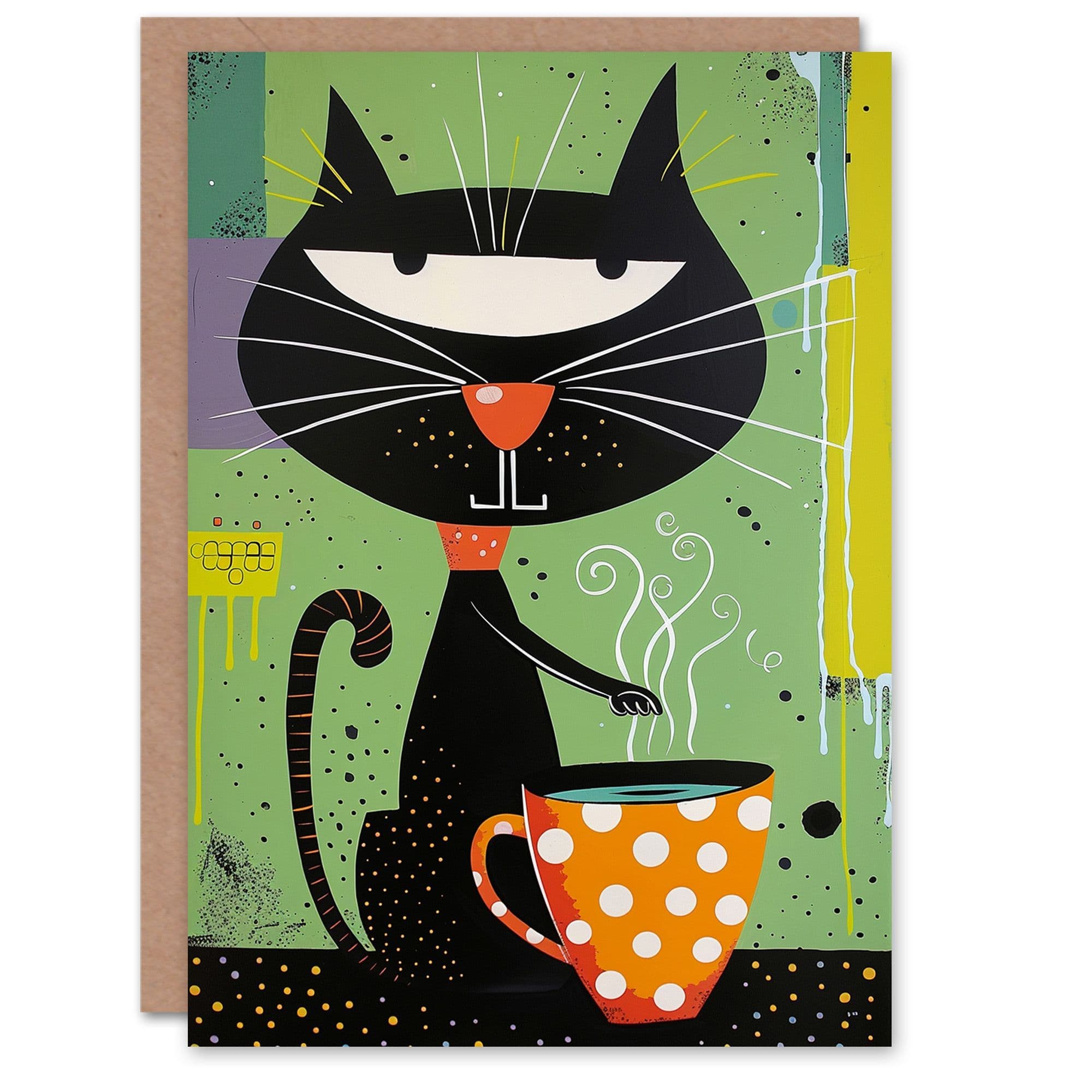 Birthday Card Cat Lover Coffee Cute Fun Cartoon Greeting Card