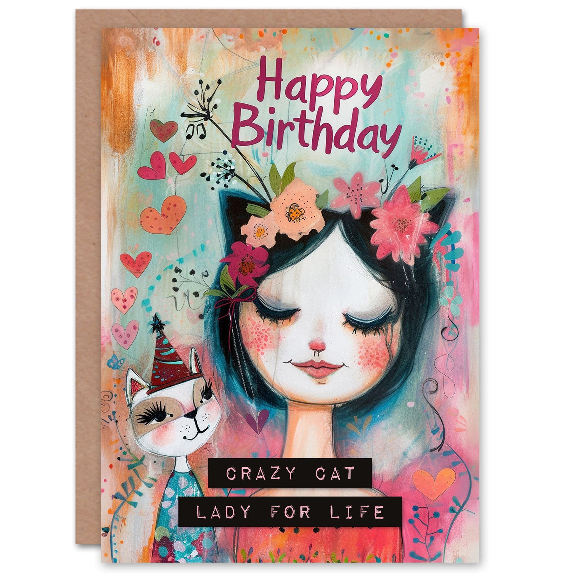 Birthday Card Crazy Cat Life Cute Cat Lover Portrait