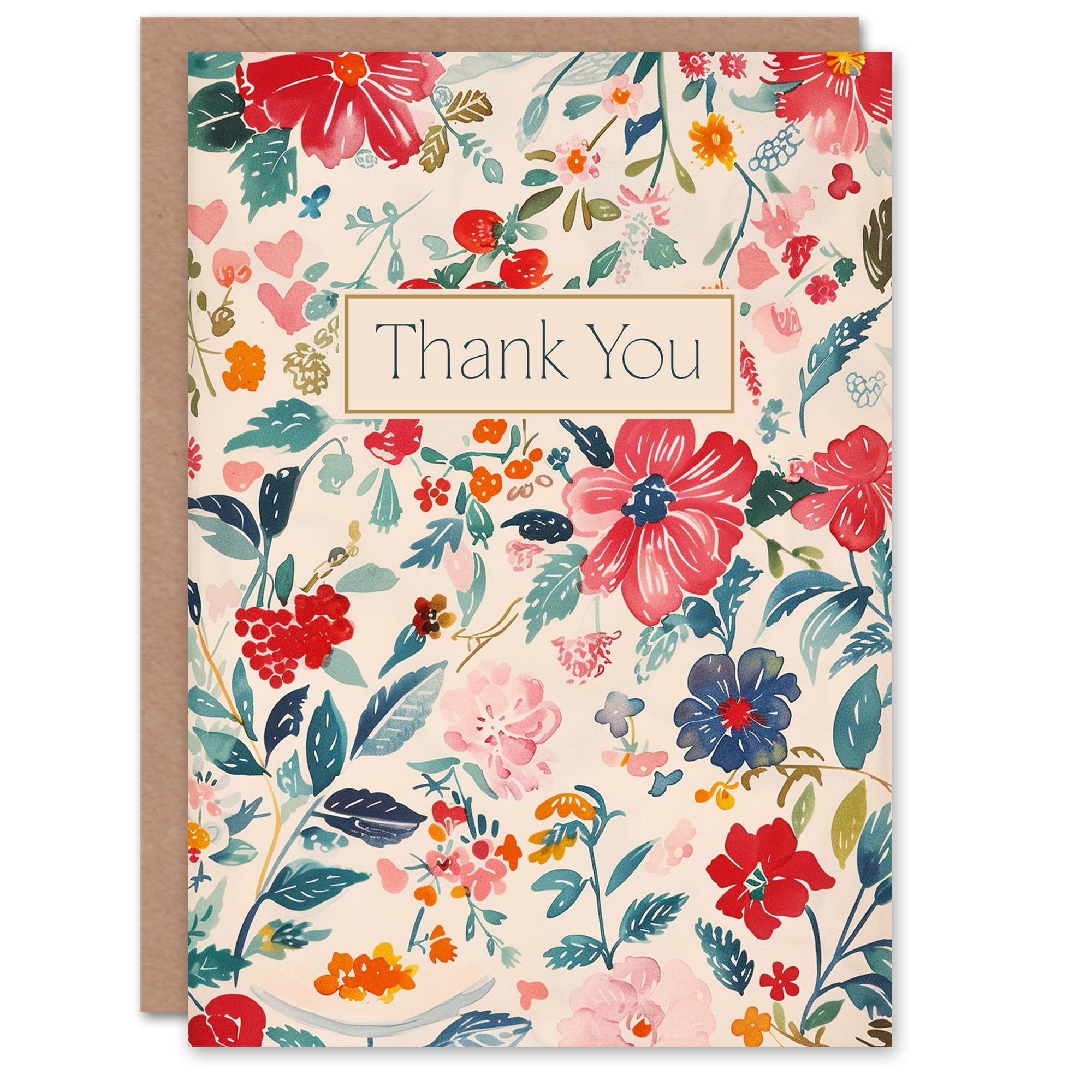 Thank You Card Elegant Watercolour Spring Flower Pattern Greeting Card