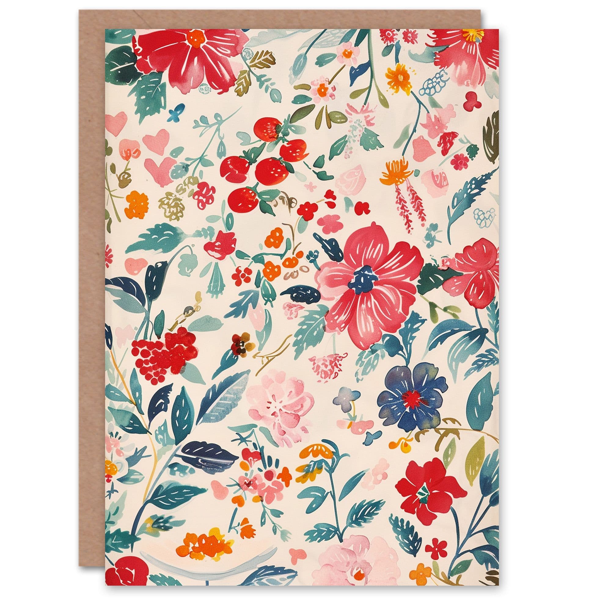 Birthday Card Elegant Watercolour Spring Flower Pattern Greeting Card