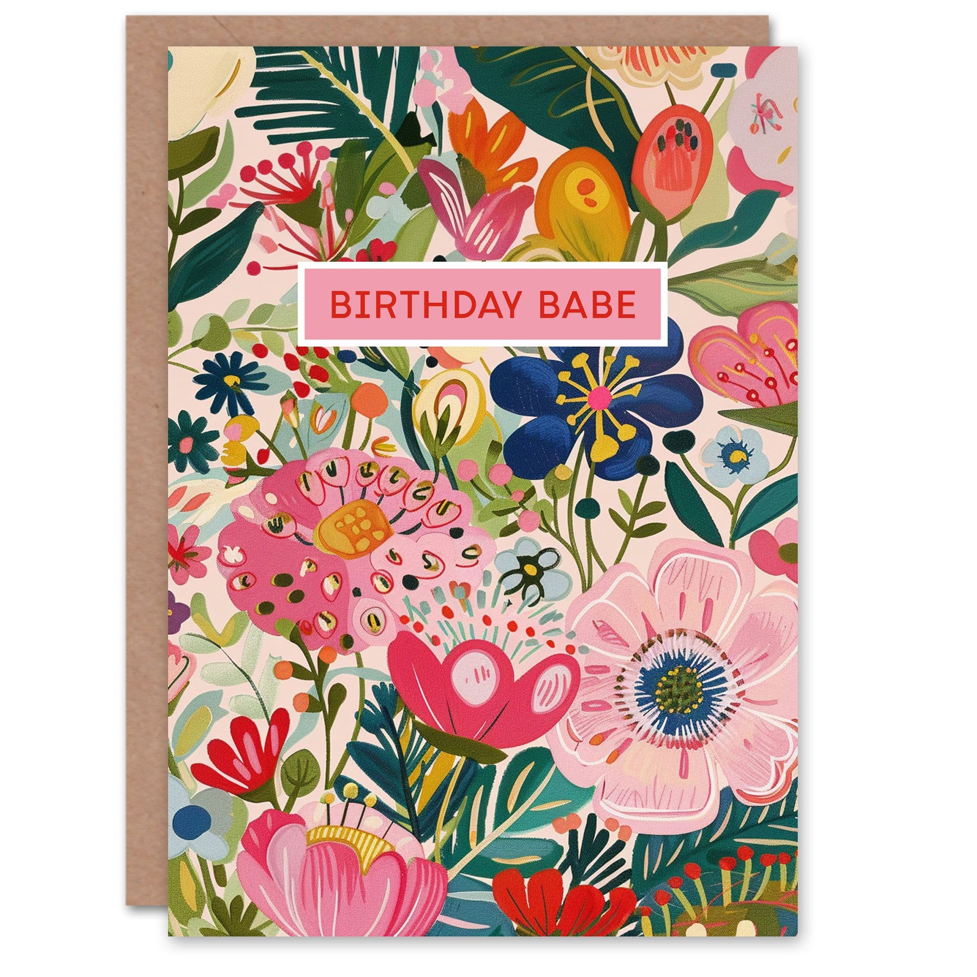 Birthday Card Floral Babe Colourful Watercolour Flower Pattern