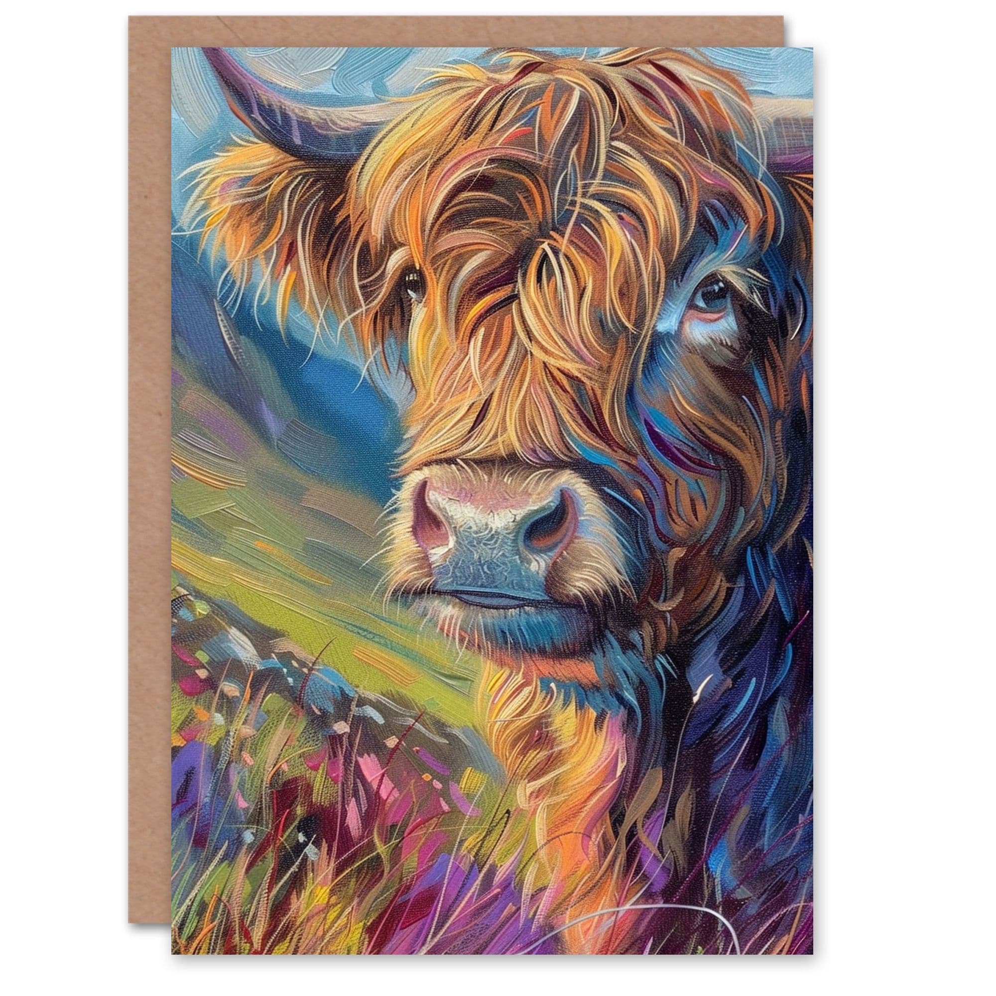 Birthday Card Highland Cow Scottish Hairy Coo Oil Painting