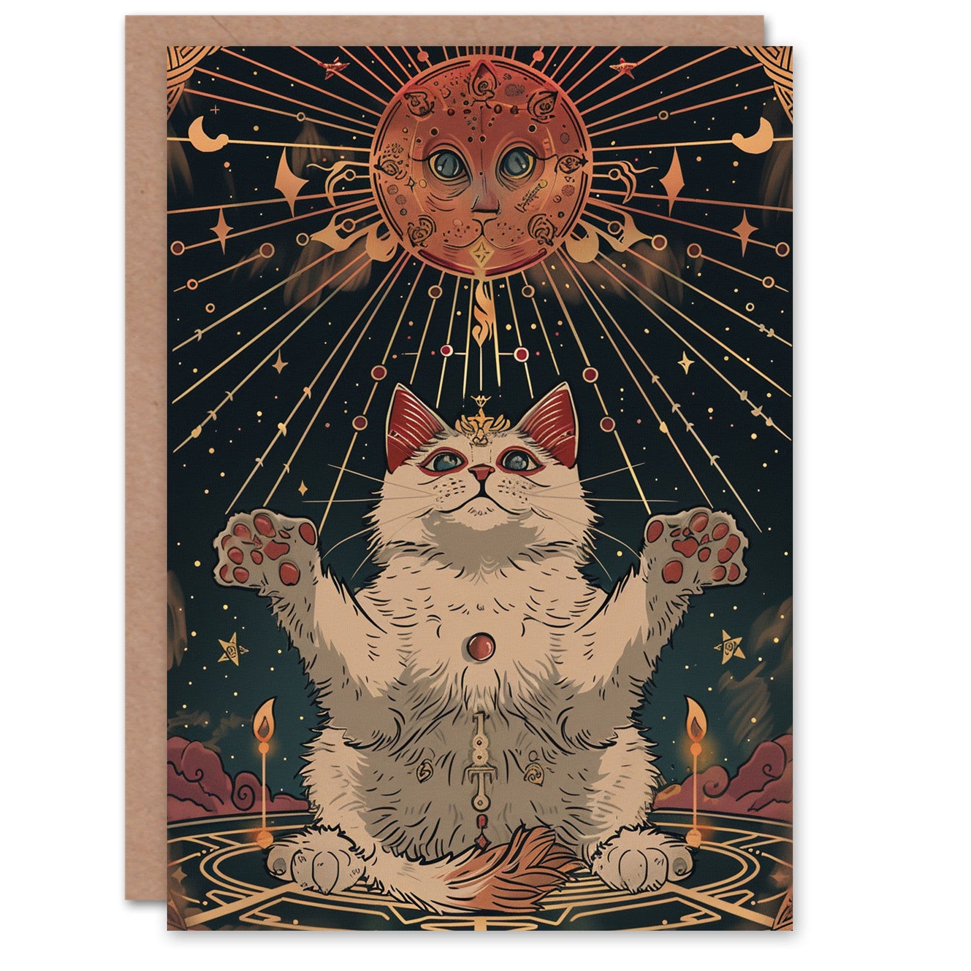 Birthday Card Cosmic Feline Overlord Trippy Cat Lover Design