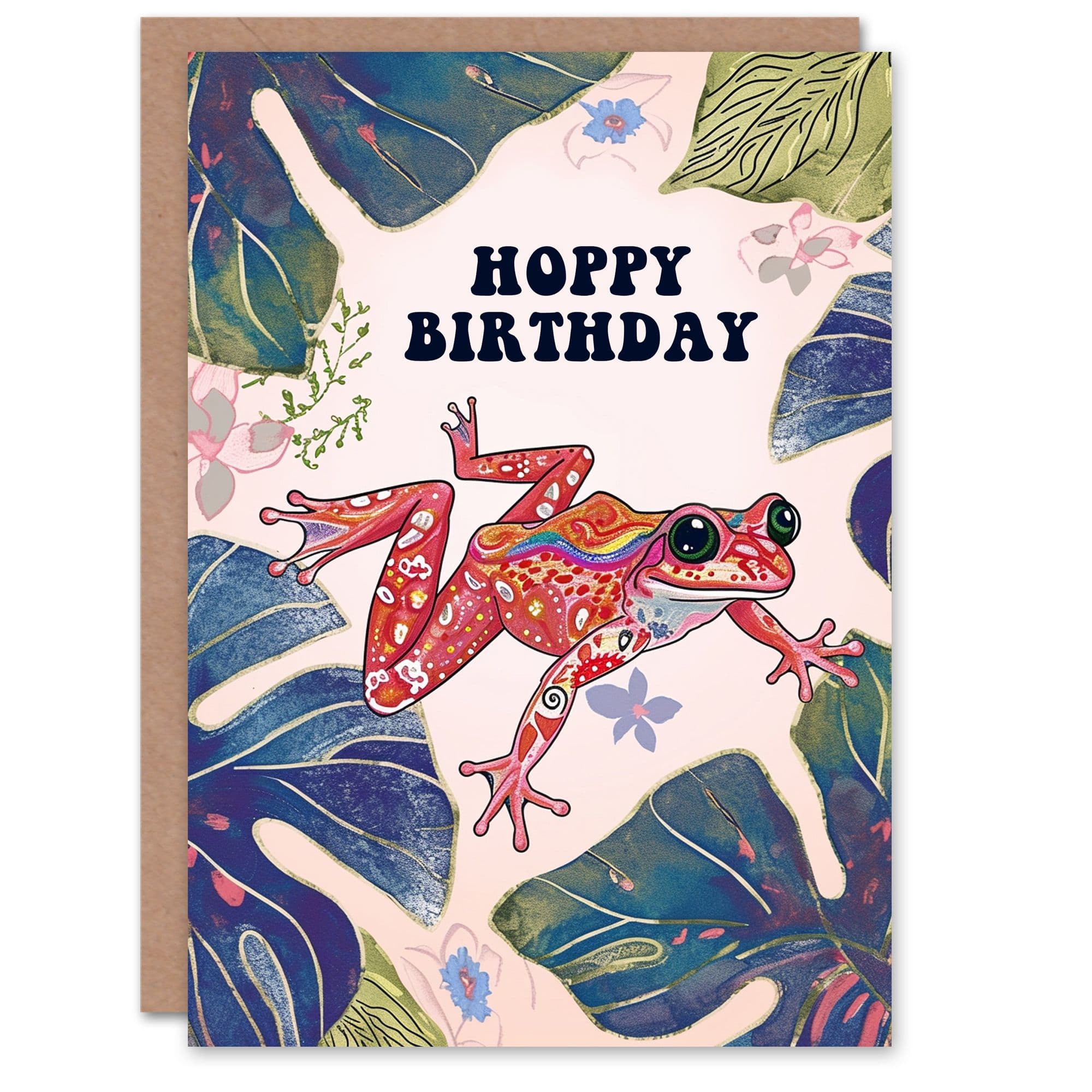 Birthday Card Hoppy Colourful Jungle Frog Bright Folk Art