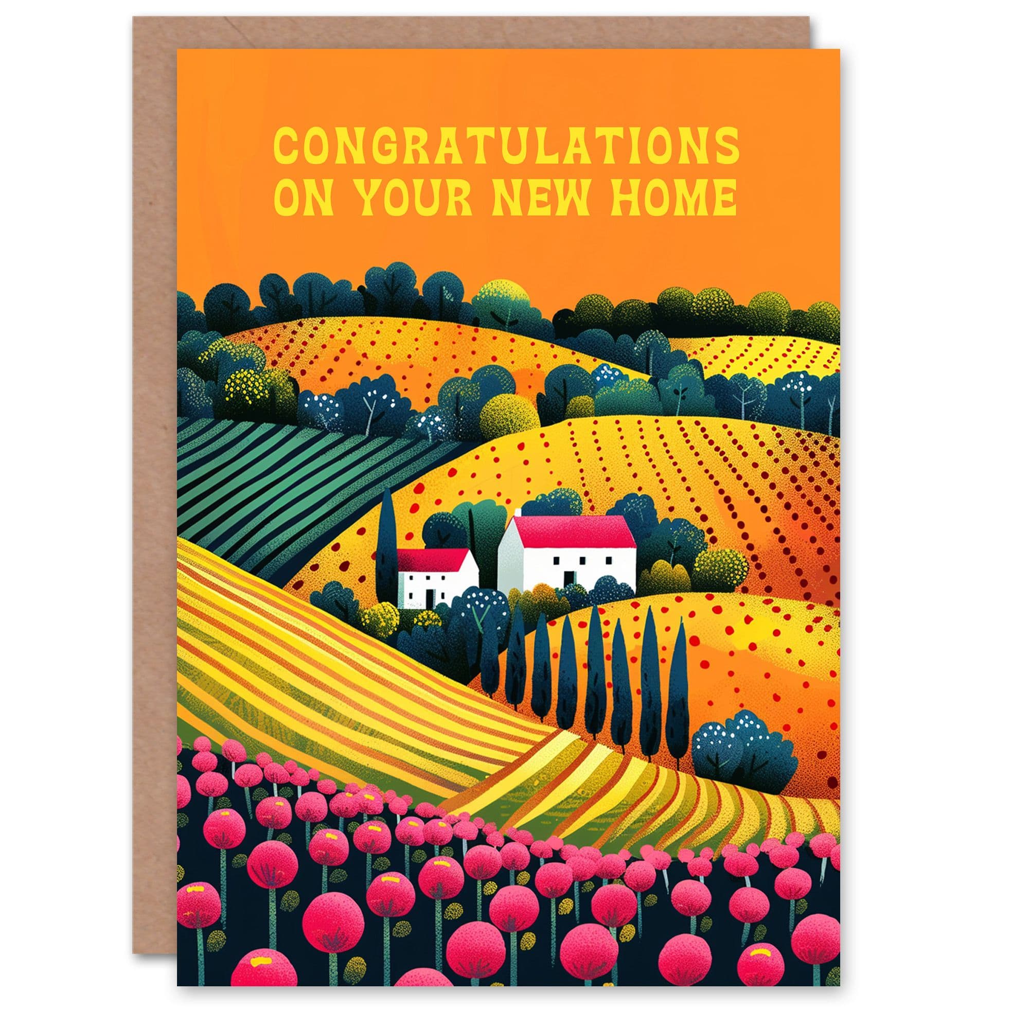 Housewarming Card Congratulations New Home Countryside Sunset
