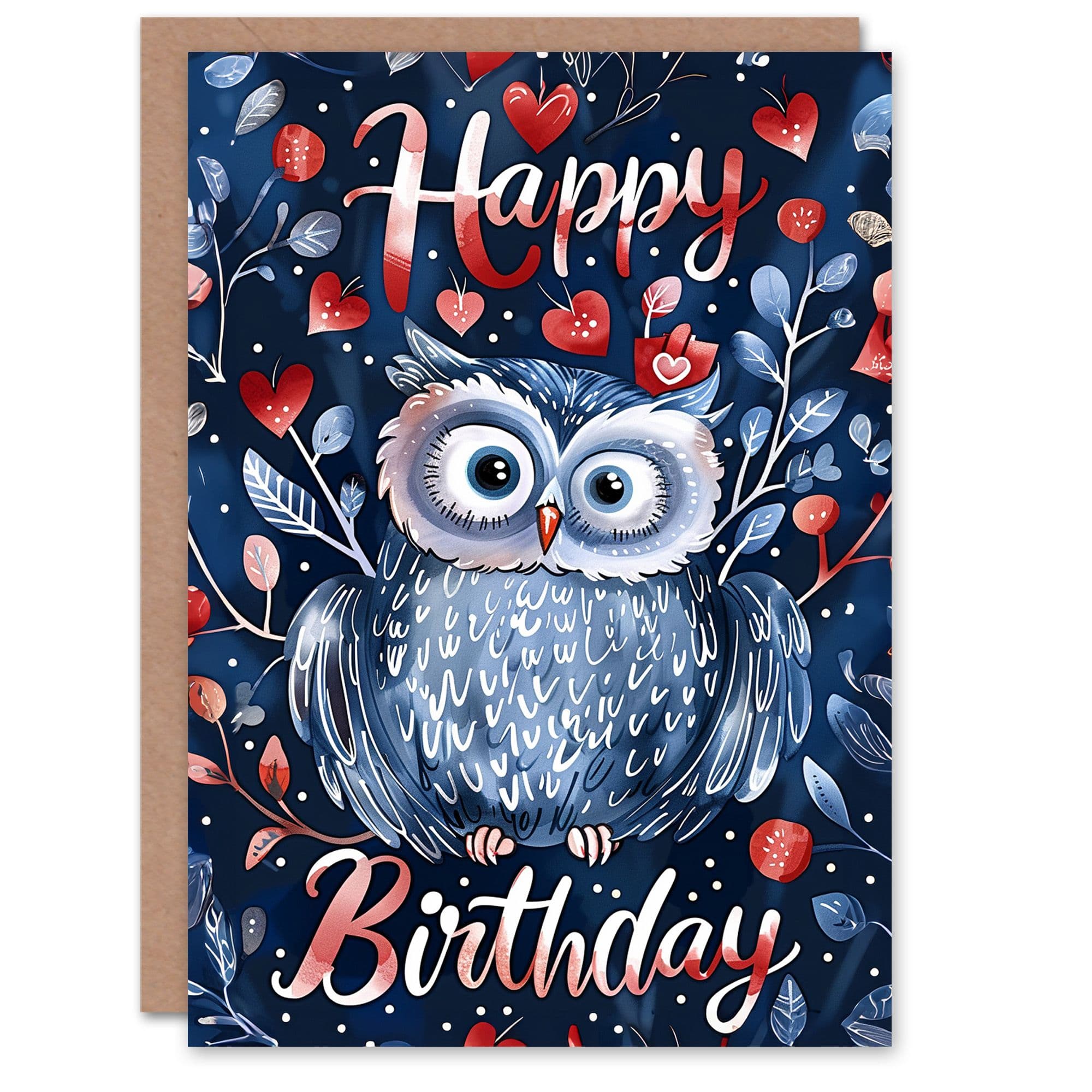Birthday Card Cute Owl Red Love Hearts Design Greeting Card