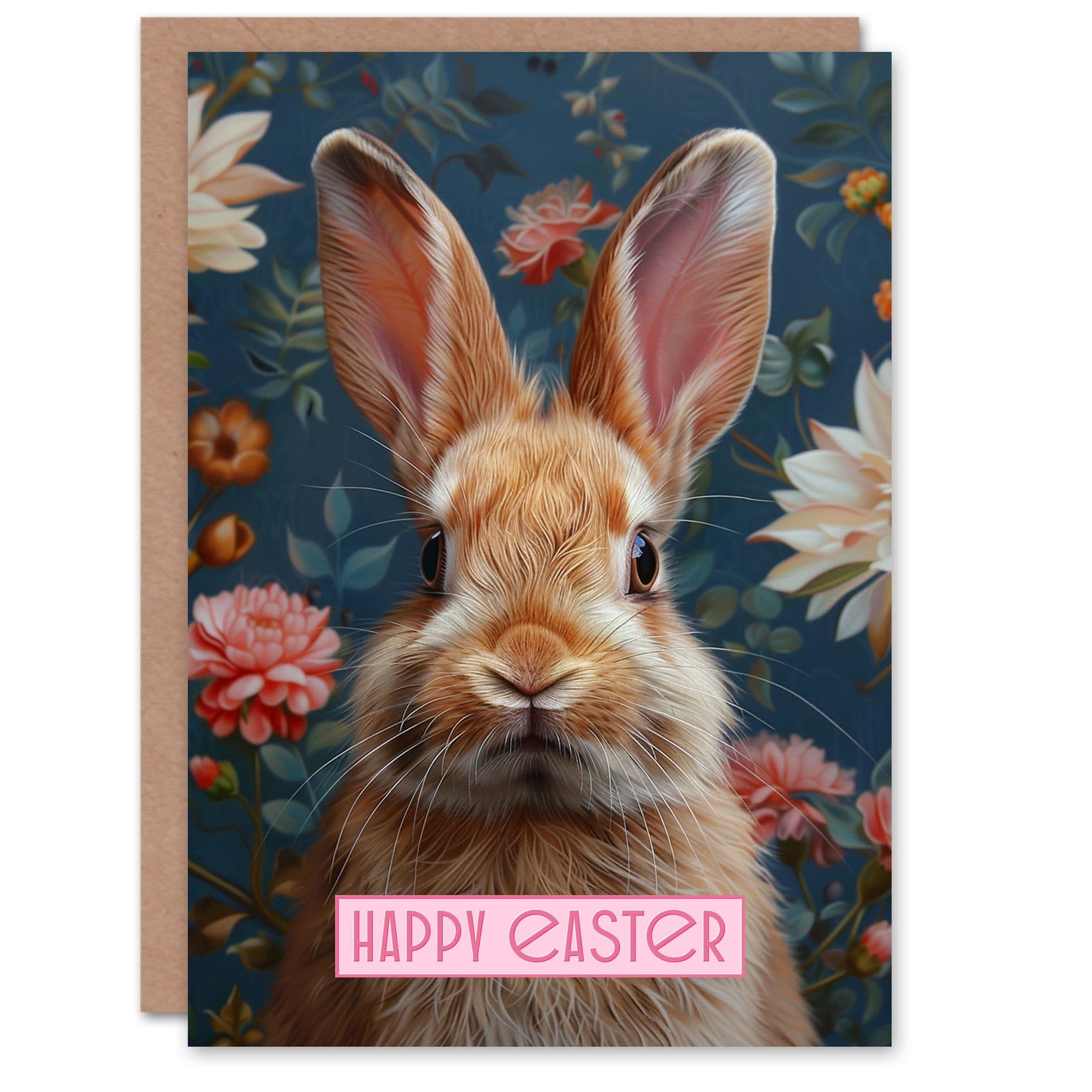Easter Card Cute Bunny Rabbit Floral Pattern Design Greeting Card